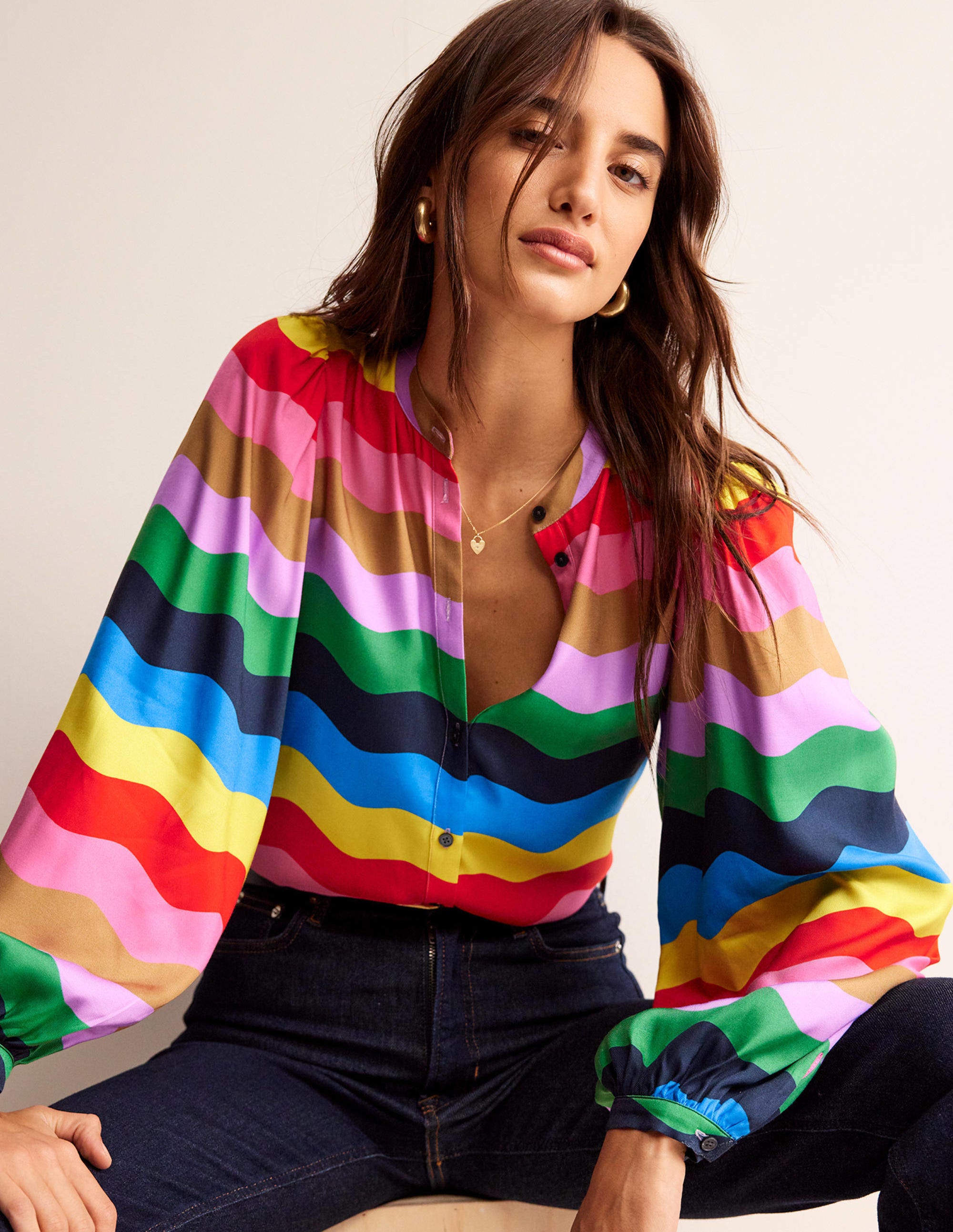  Blouson Sleeve Blouse-Multi, Rainbow Wave、mySite、ashleygrahame
