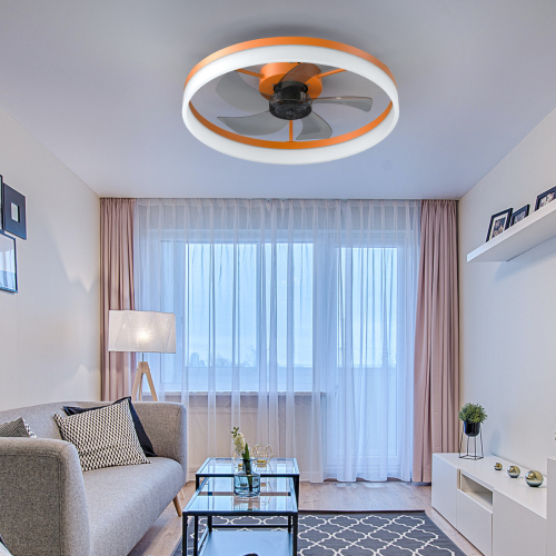 Ceiling Fans with Lights Dimmable LED Embedded installation of thin modern ceiling fans(Orange)、、eastwooduniform