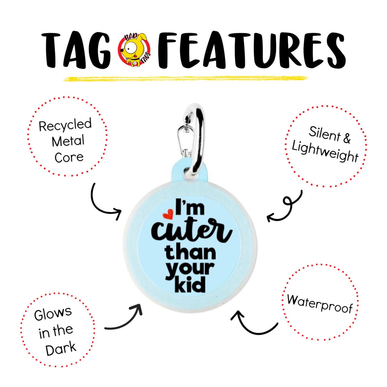 Pet Dog Tags Made in the USA, Recycled Metal, Glow in Dark, Waterproof *、mySite、g9winljtr