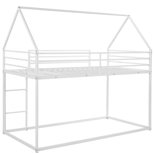 Twin over Twin House Bunk Bed with Built-in Ladder,White、、casual