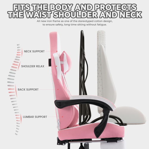 Gaming Chair with Footrest, High Back Gaming Chairs PVC Leather Ergonomic Office Gamer Chair Headrest Lumbar Support Racing Style Video Gaming Chair (Black White)、、casual