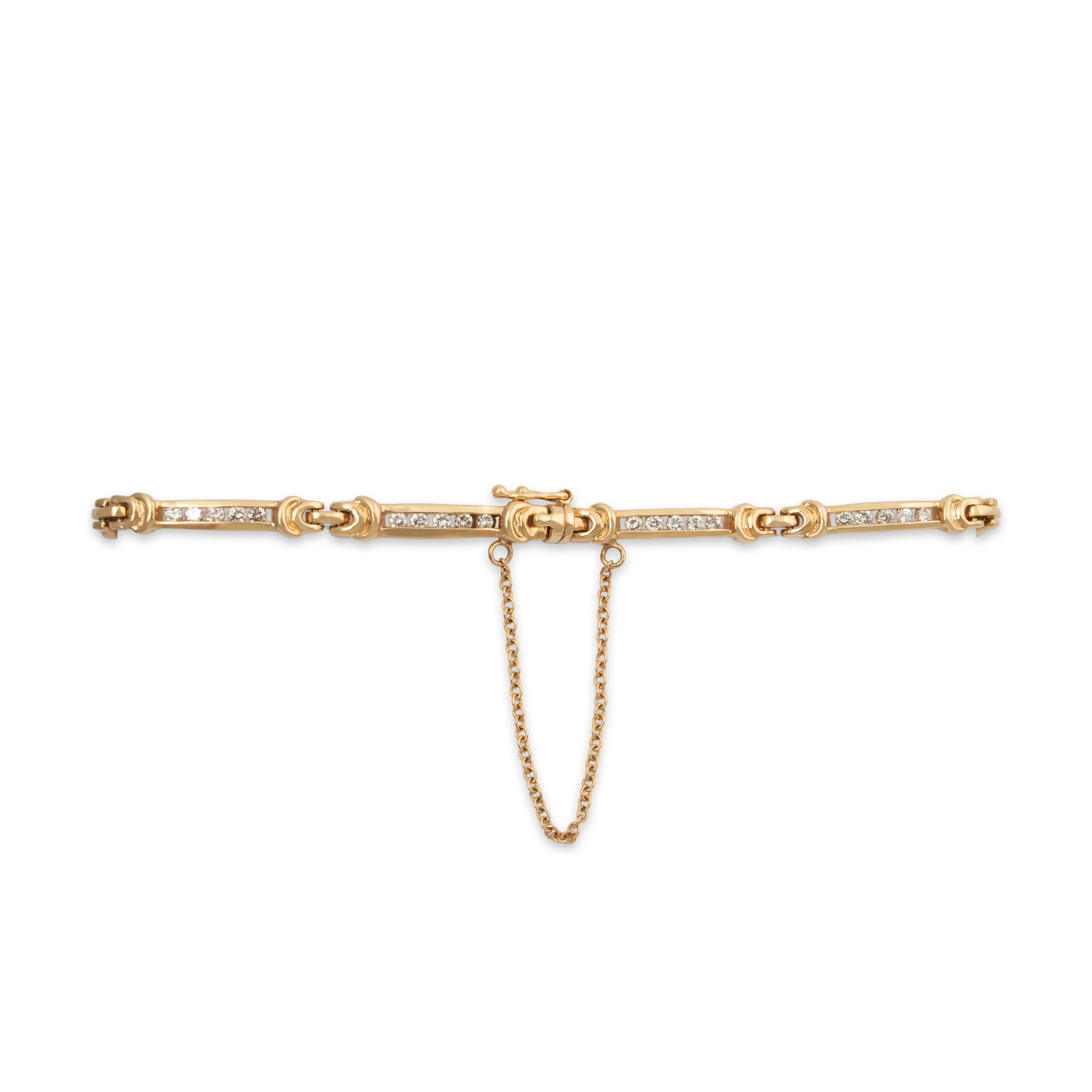 Vintage 14k Yellow Gold .945cttw Diamond Channel-Set Buckle Link Bracelet 7.75、mySite、hinf8tx79