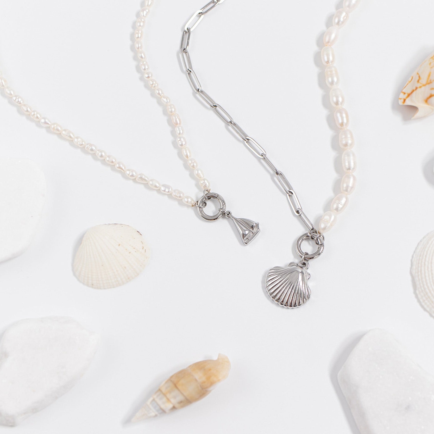 18K Gold PVD Stainless Steel Freshwater Pearl Charm Holder Necklace / CHN0100、mySite、dreamappss