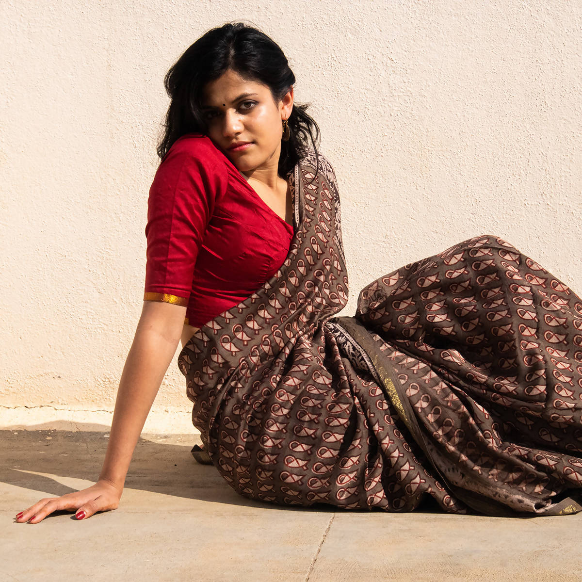 Block Print Saree | Chanderi with Bagru Print | Grey、mySite、camillekostekn