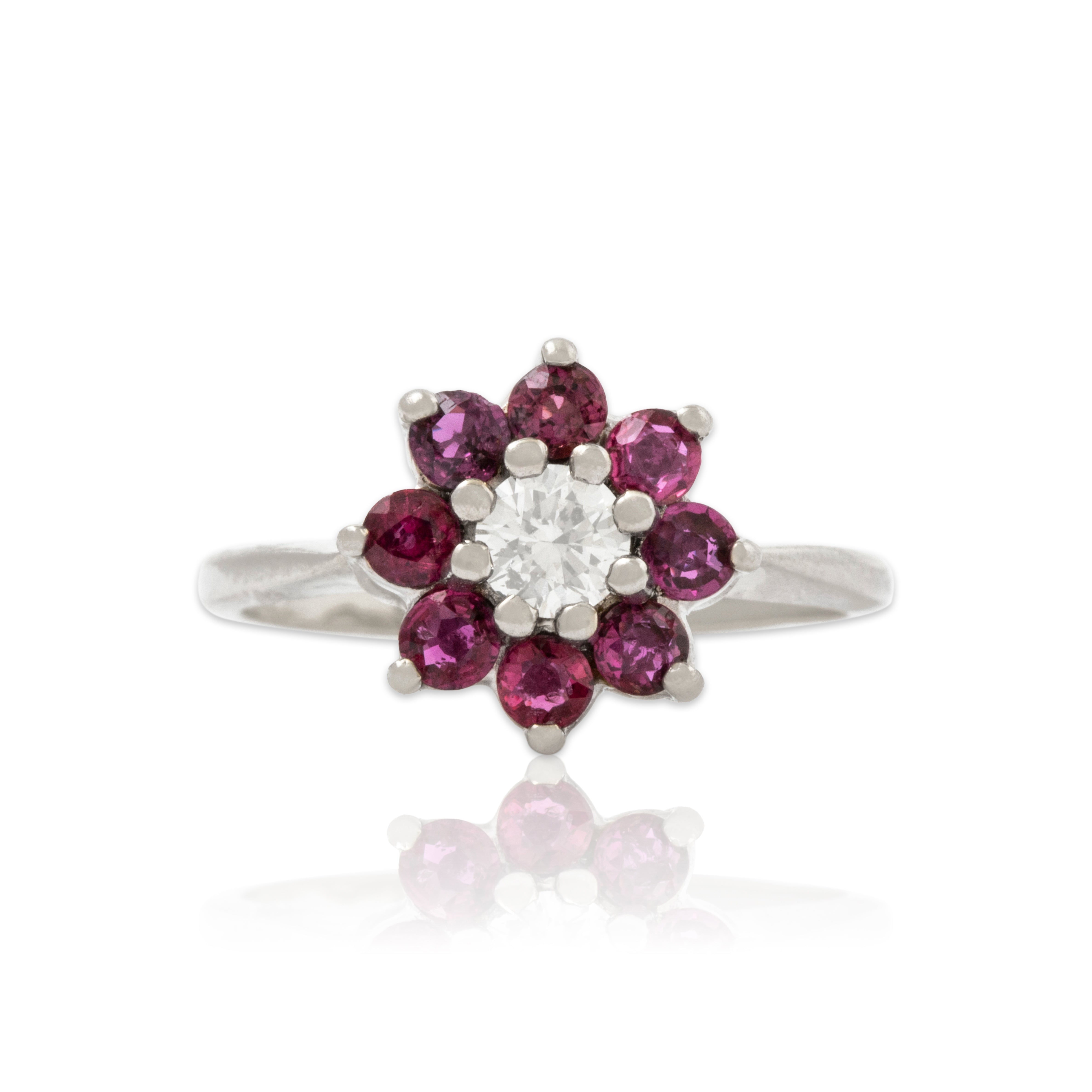 Vintage 14k White Gold Ruby .3ct Diamond Floral Halo Ring 7.00、mySite、hinf8tx79