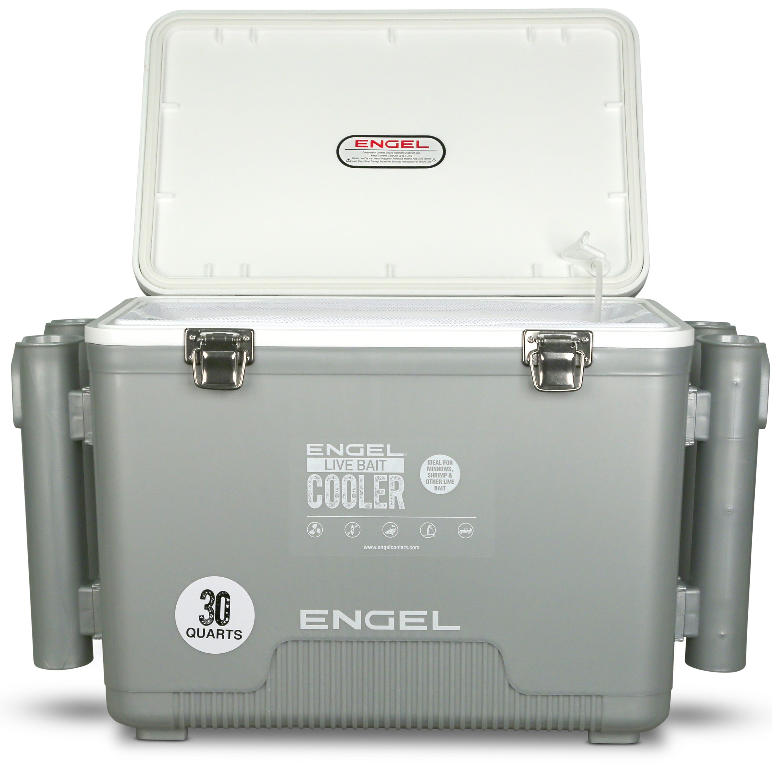 Engel 30Qt Live bait Pro Cooler with AP4 XL Rechargeable Aerator, Rod Holders & Stainless Hardware、mySite、noshort