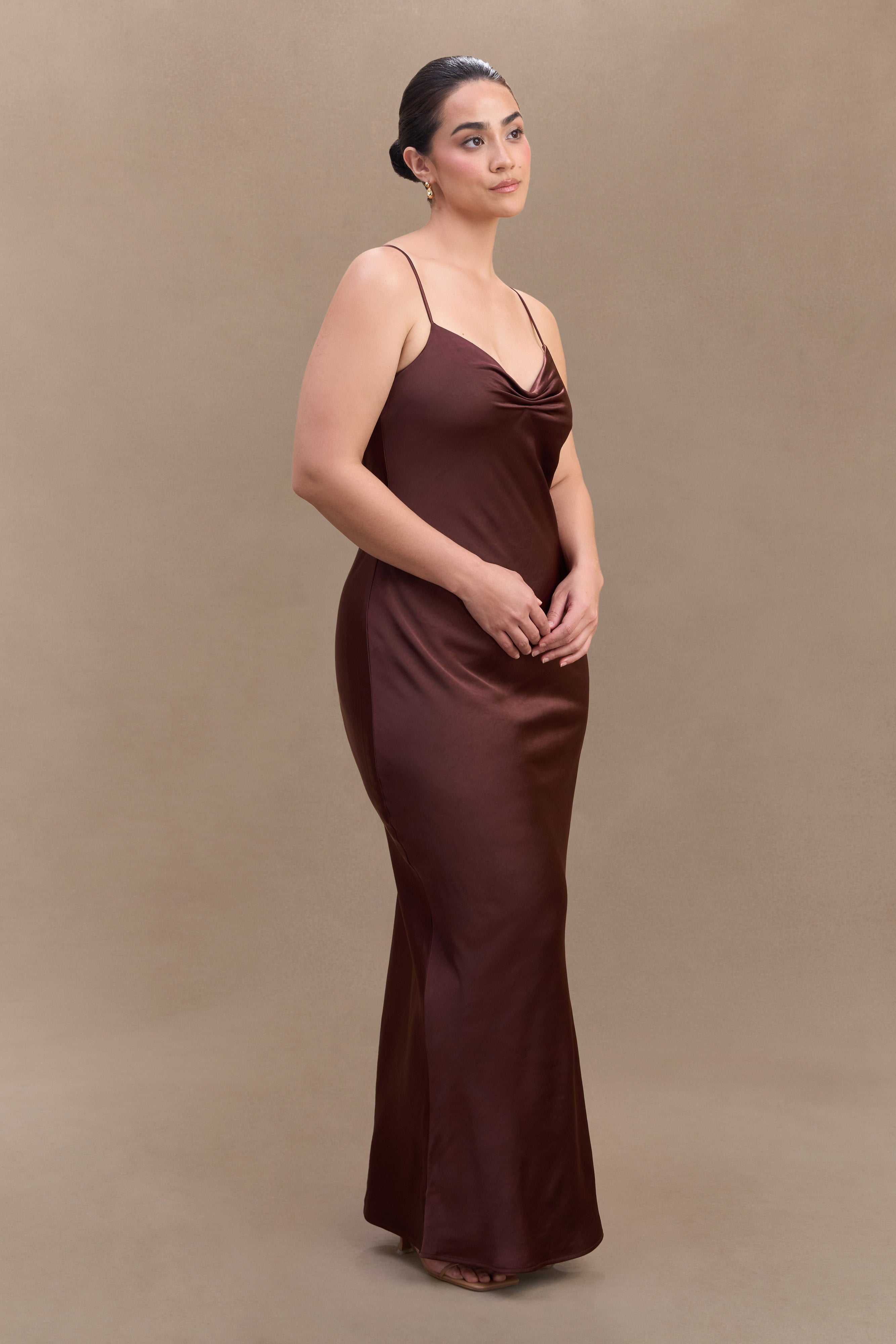 Lilly Sweetheart Satin Maxi Dress - Dark Chocolate、mySite、solidvoid