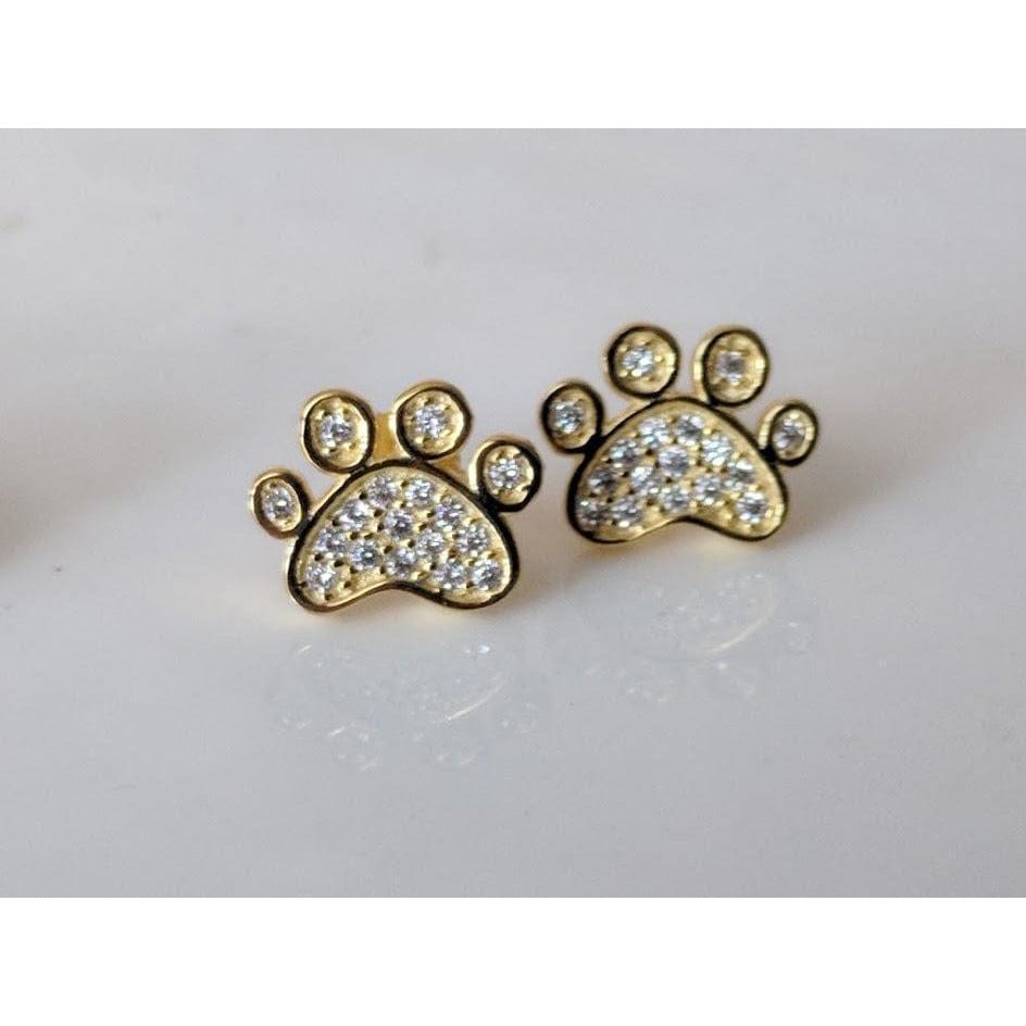 Pet Paw Earrings with Sparkling Cubic Zirconia in Solid Sterling Silver, Beautiful!、mySite、g9winljtr