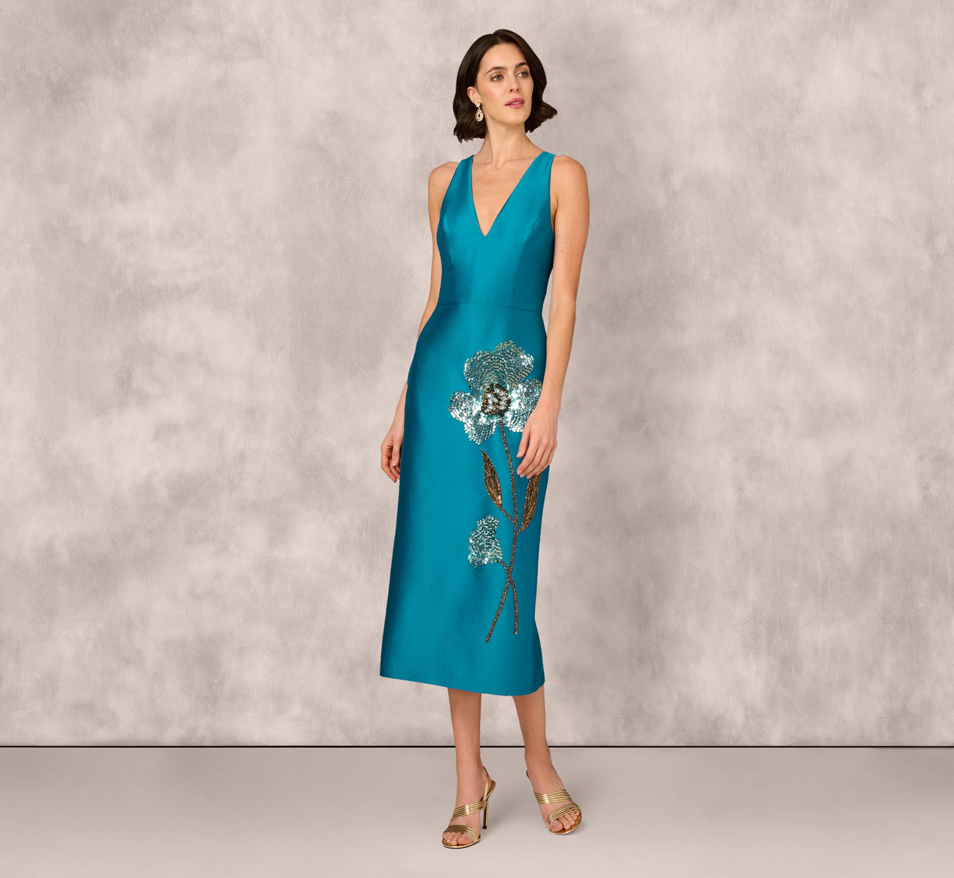 Sleeveless Sequin Bead Flower Midi Dress In Peacock、mySite、solidvoid
