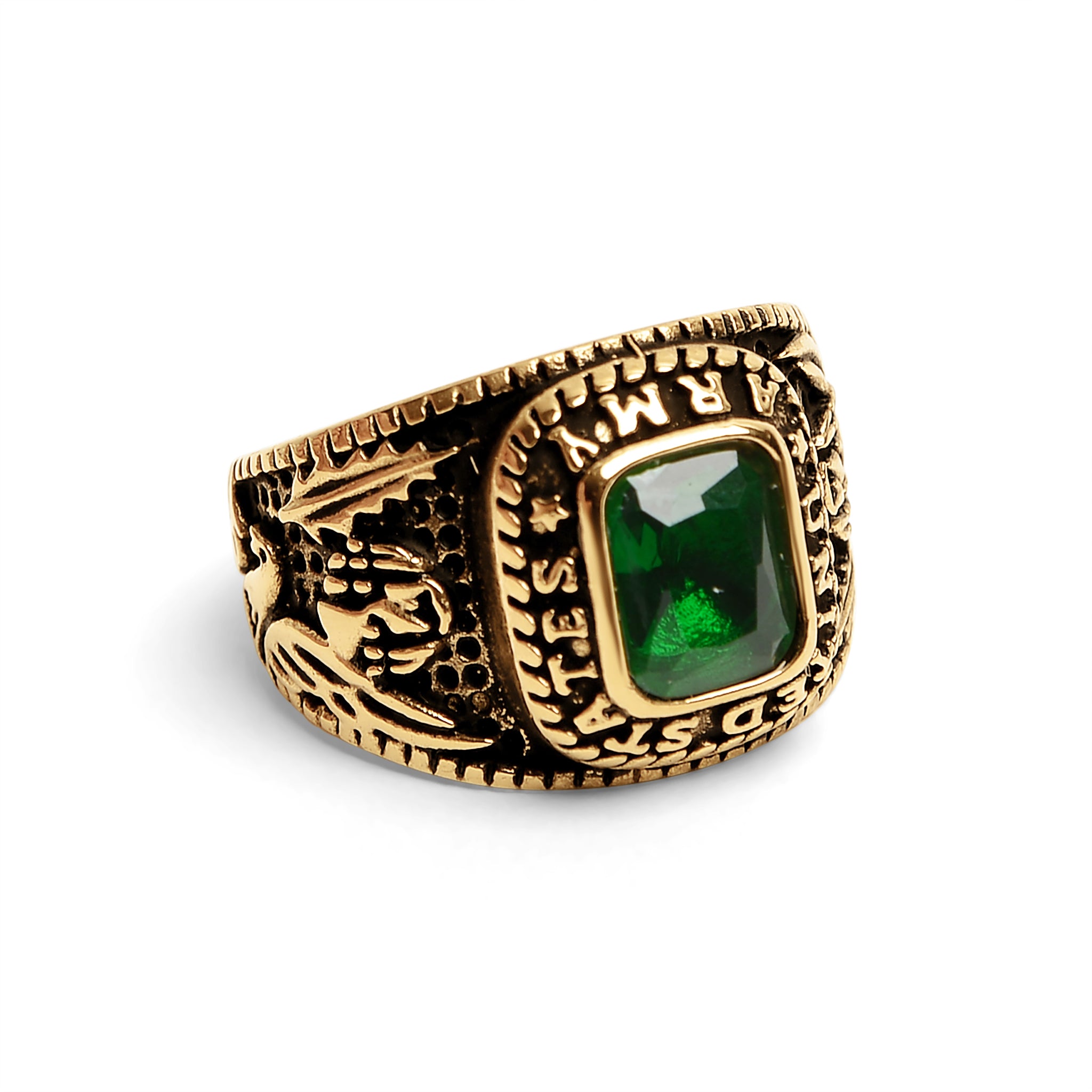18K Gold PVD Stainless Steel United States Army Green Center Stone Ring / MCR6005、mySite、dreamappss