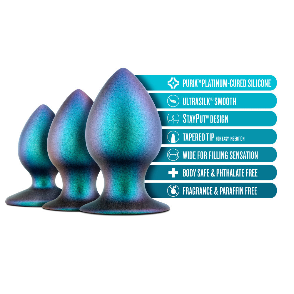 Anal Adventures Matrix By Blush® | The Metaverse Plug Kit: 3 Progressing Tapered Tip Bulb Butt Plug Kit in Dark Millenia | With Stayput™ Technology & AnchorTech™ Base、mySite、bottomscart