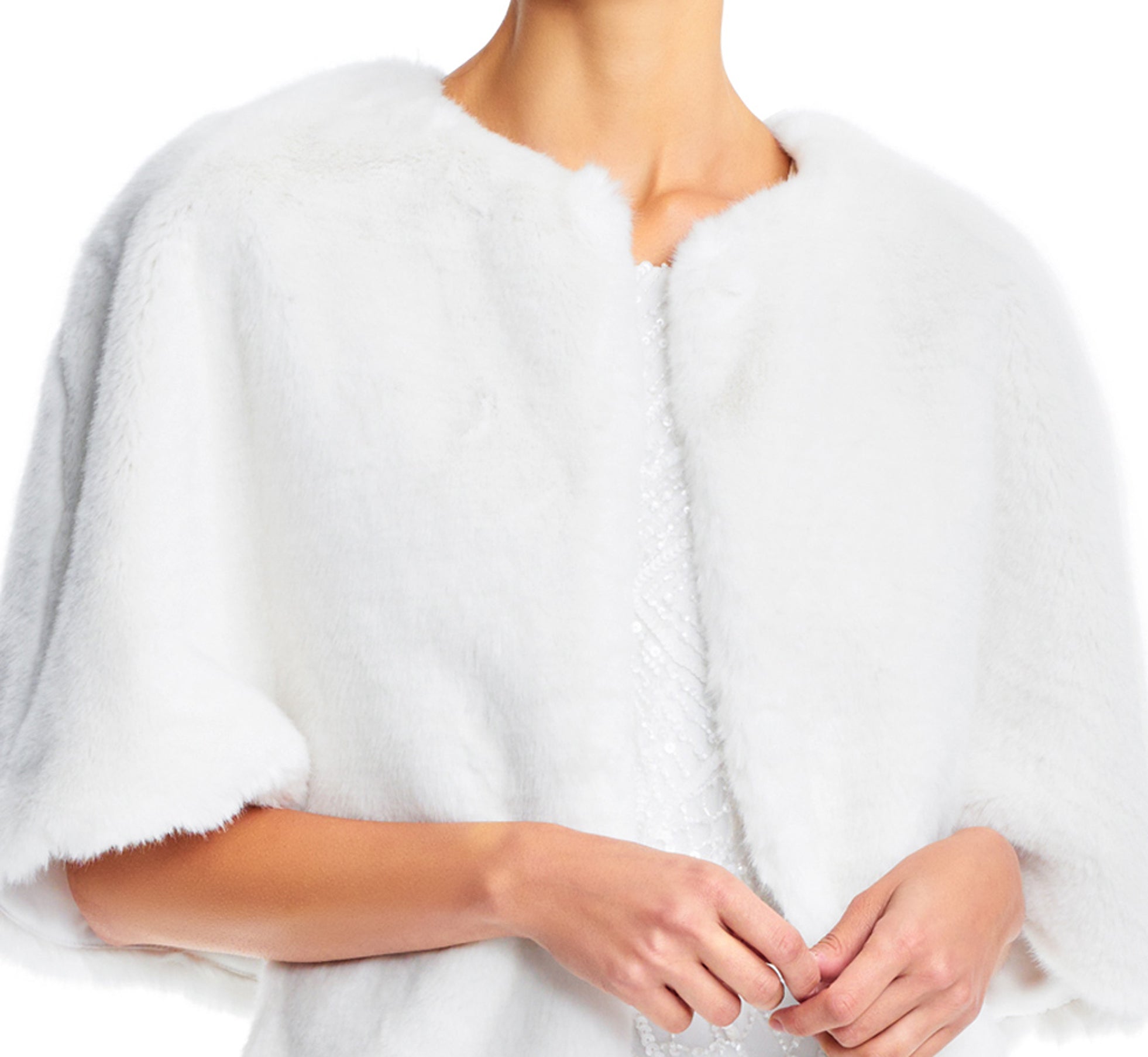 Faux Fur Open Front Cape Jacket In Ivory、mySite、solidvoid