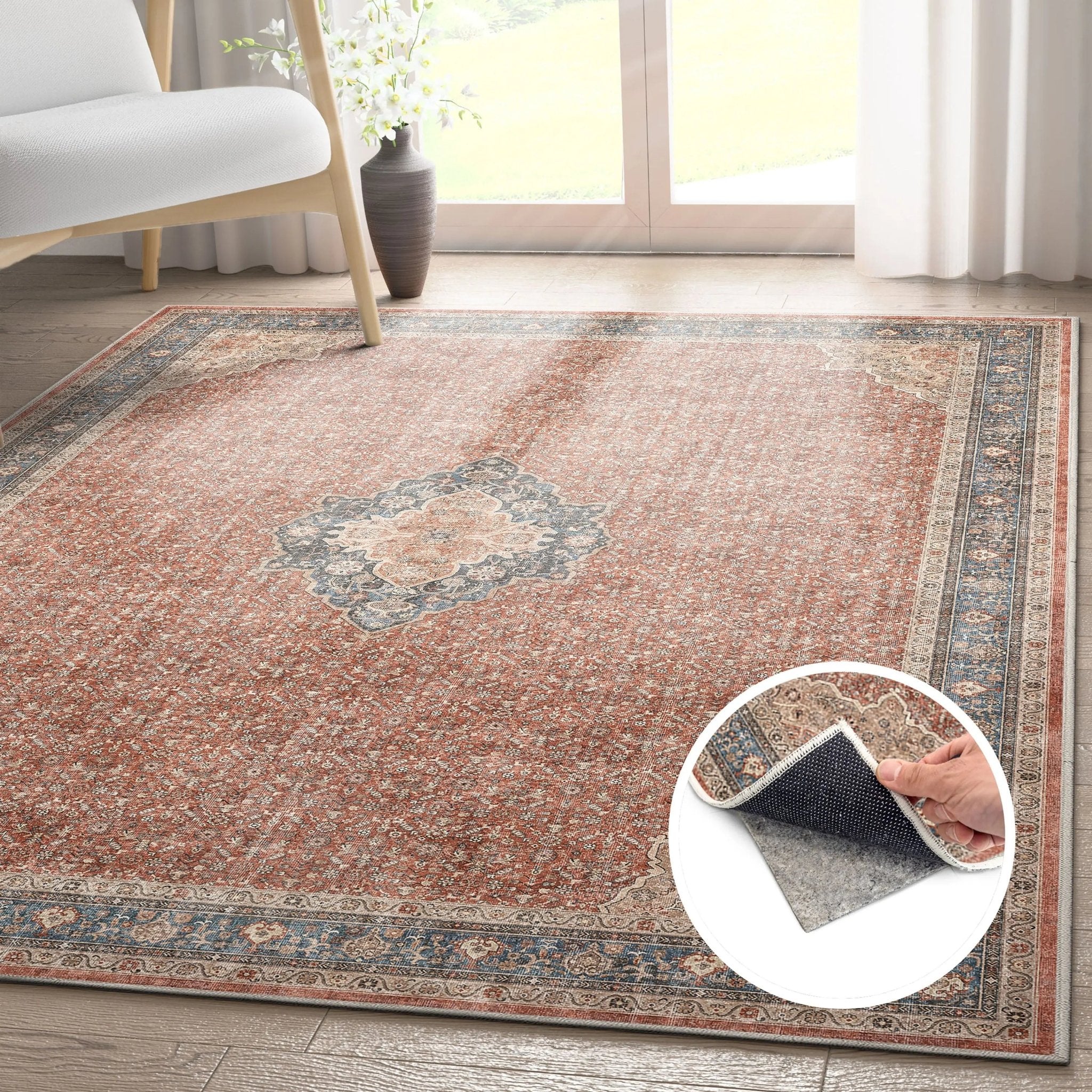Asha 2-in-1 Lilith Vintage Oriental Kilim Rug + Rug Pad Included、mySite、gigharbornorthrealestate