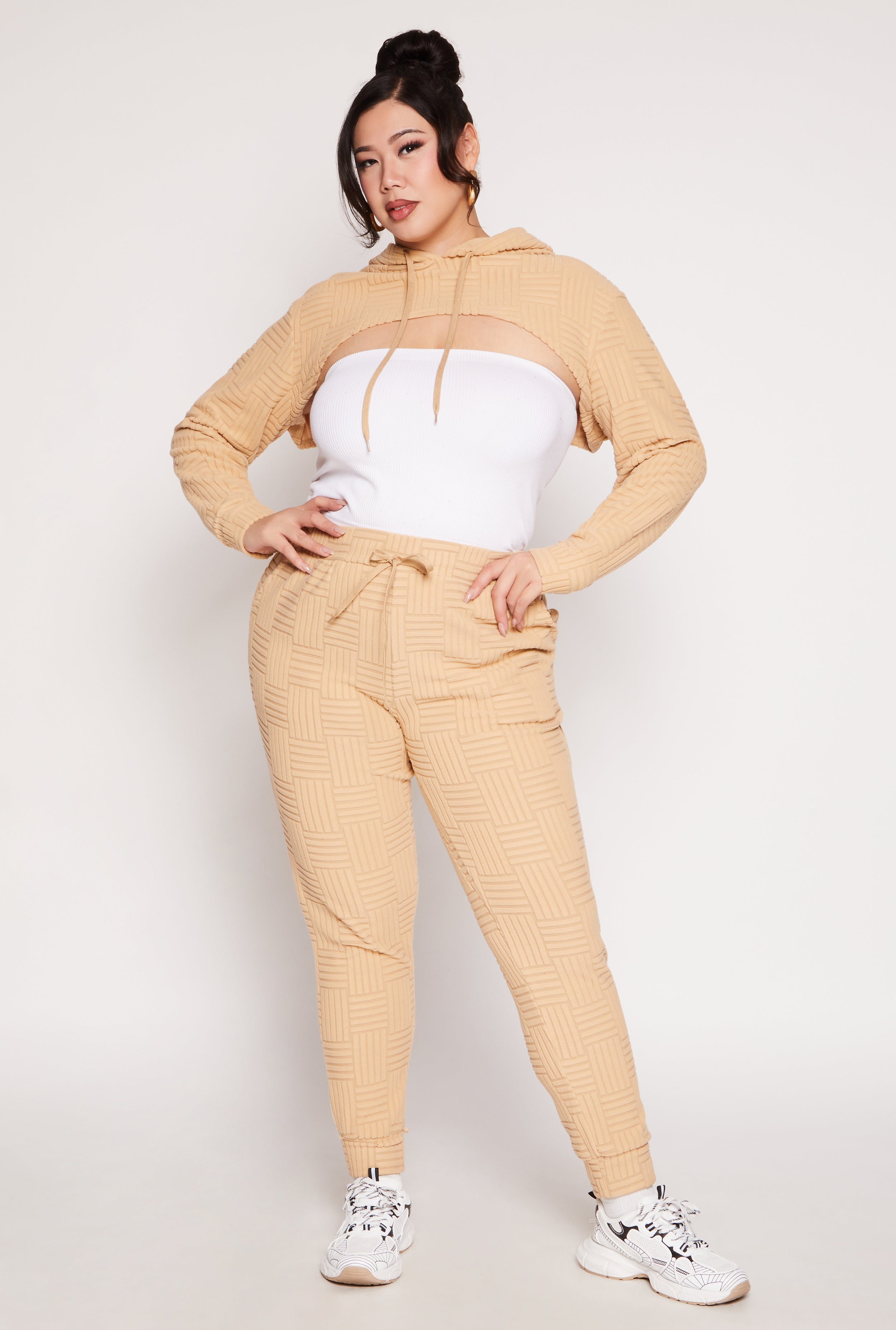 Plus Size Geometric Patterned Shrug Sweatshirt、mySite、camillekostekn