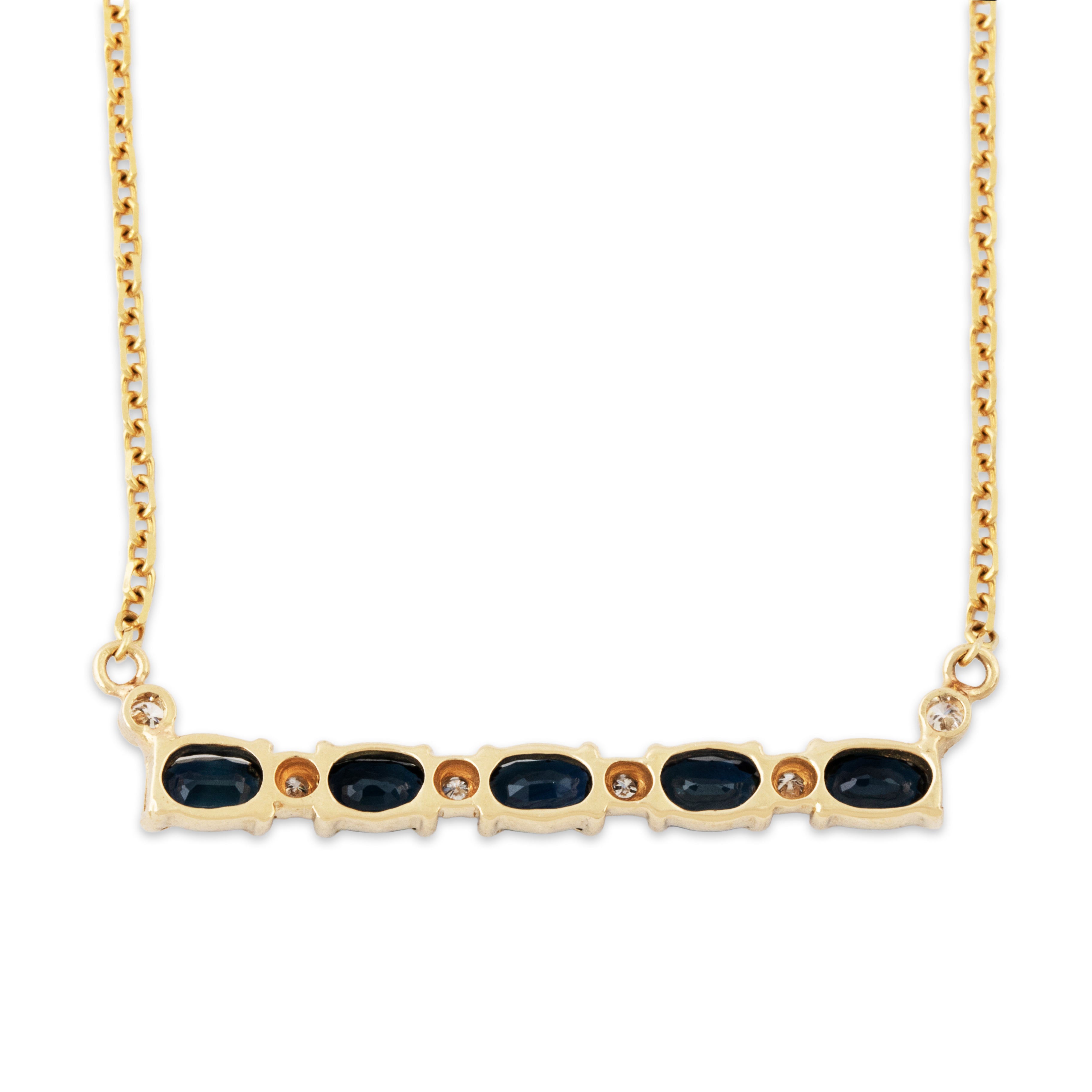 Vintage 14k Yellow Gold 1.3cttw Blue Sapphire Diamond Bar Necklace 17.5、mySite、hinf8tx79
