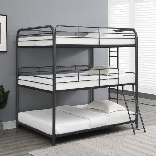 Furniture Triple Bunk Bed, FULL/FULL/FULL, black、、casual