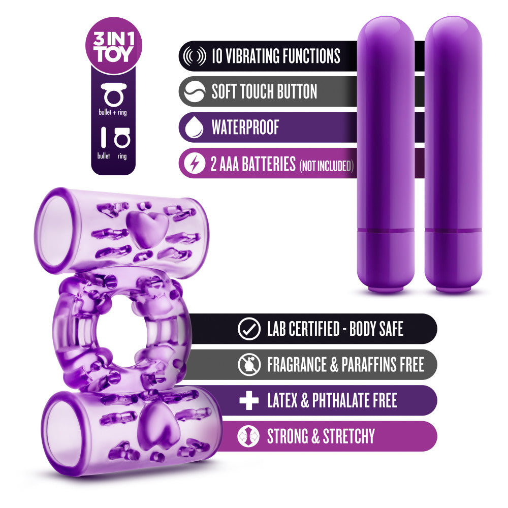Play With Me By Blush® | Double Play: Purple Dual Vibrating Penis Ring、mySite、bottomscart