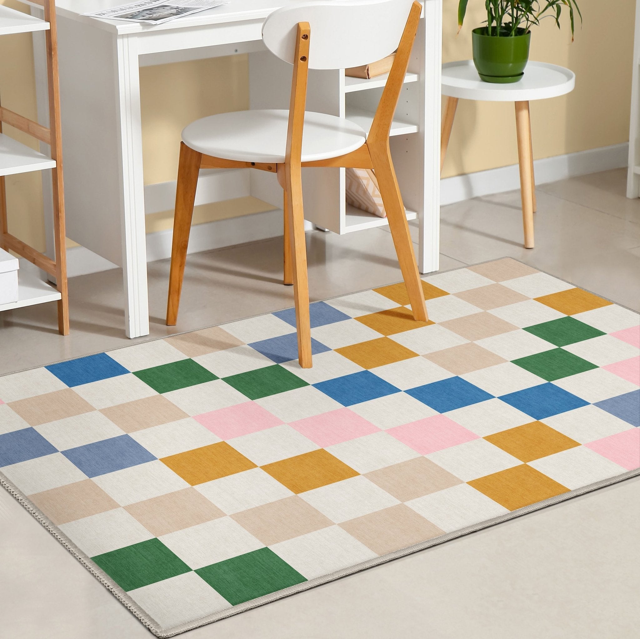 Squares Modern Multi Color Checkered Flat-Weave Kids Rug、mySite、gigharbornorthrealestate