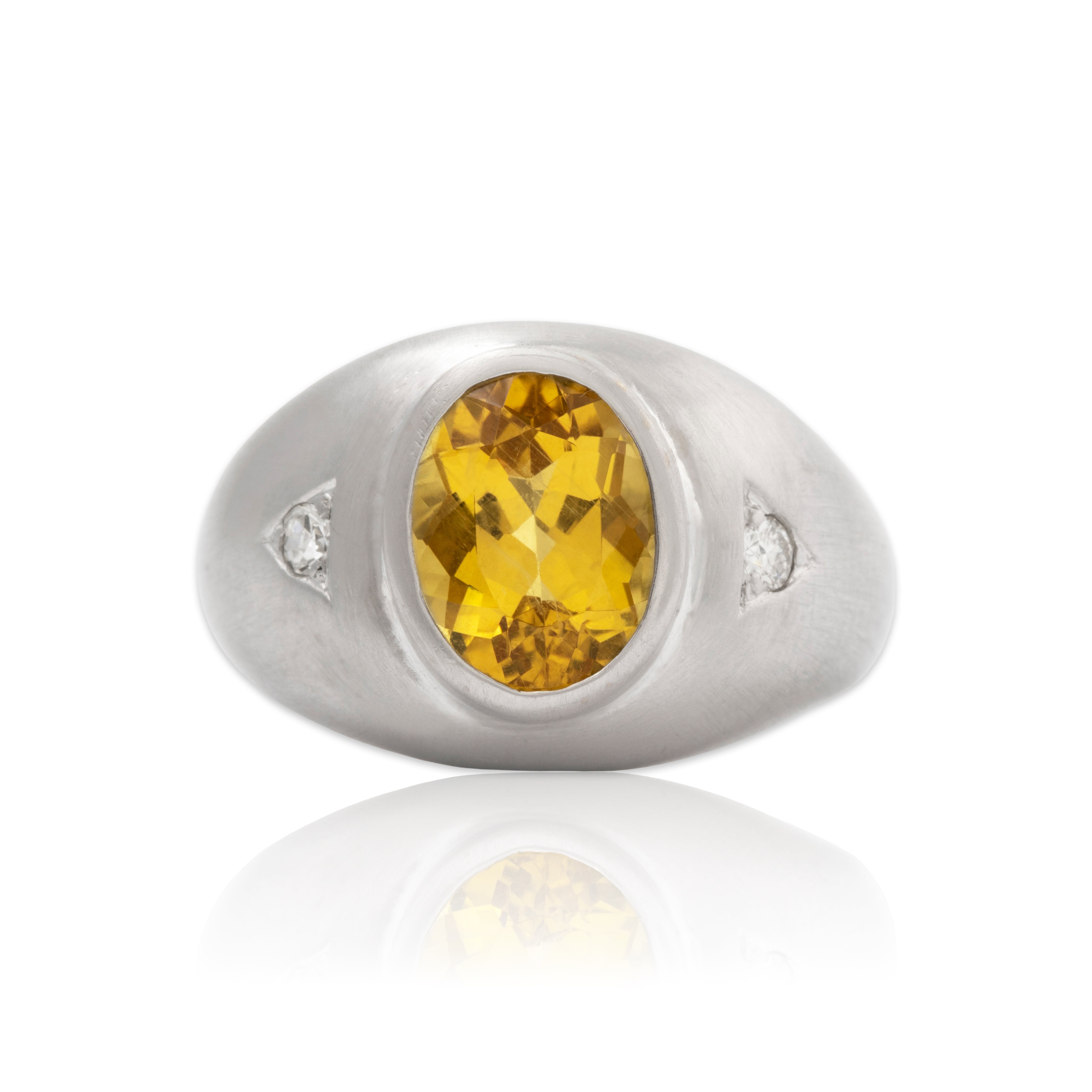 Vintage Heavy 14k White Gold 2.3cttw Citrine Diamond Brushed Bezel Set Ring 8.50、mySite、hinf8tx79