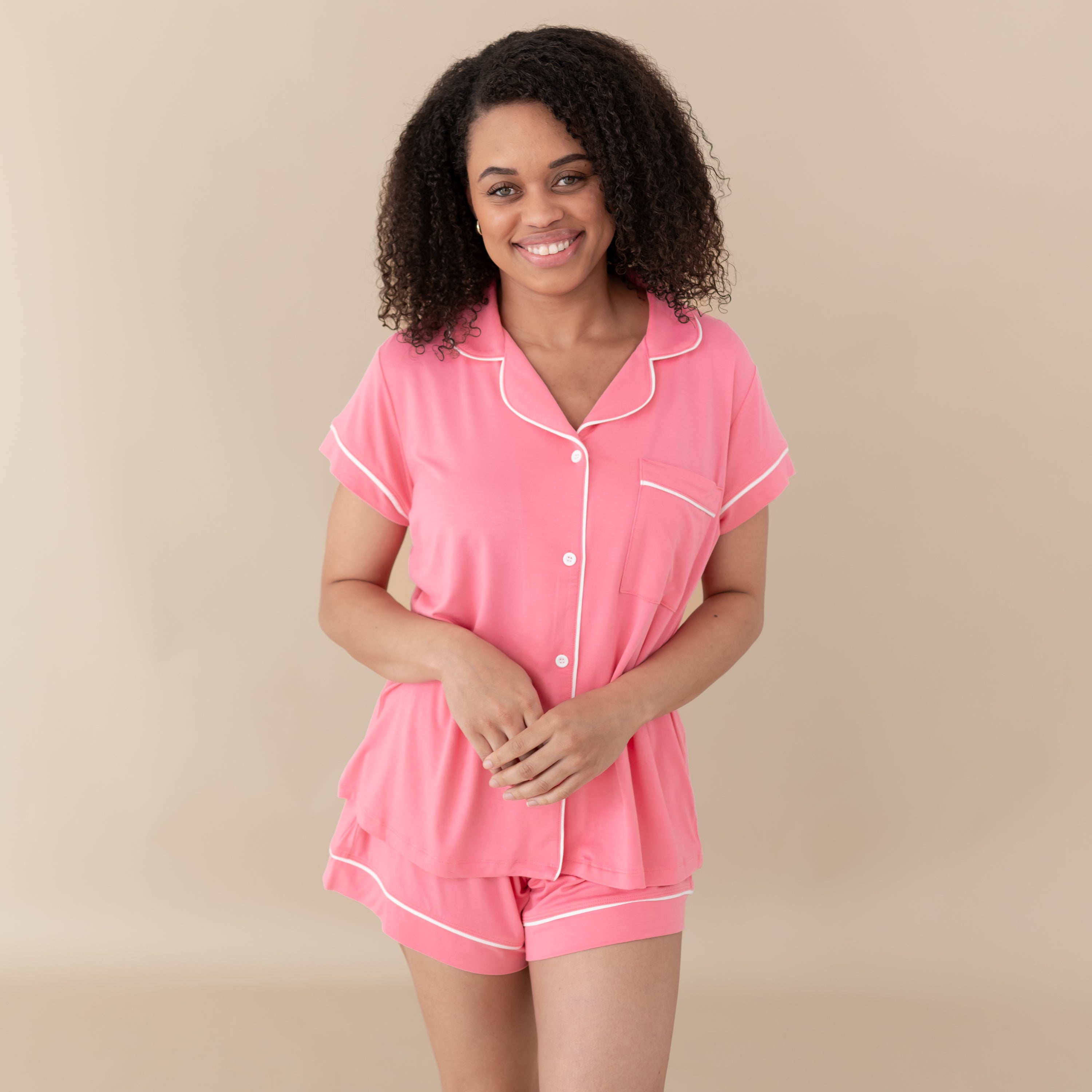  Women’s Short Sleeve Pajama Set in Guava with Cloud Trim、mySite、layawaytickets