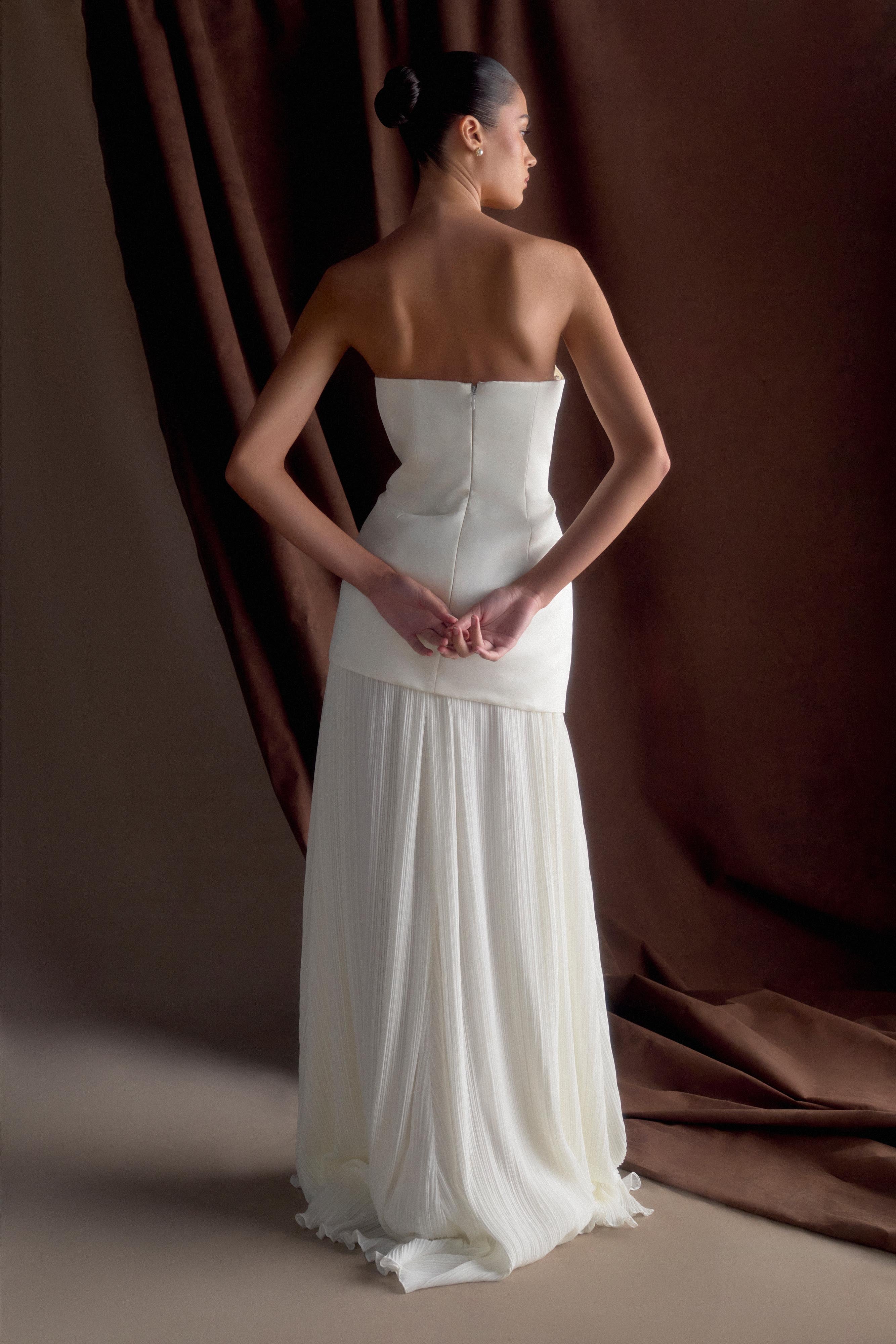 Juno Strapless Pleated Maxi Gown - White、mySite、solidvoid