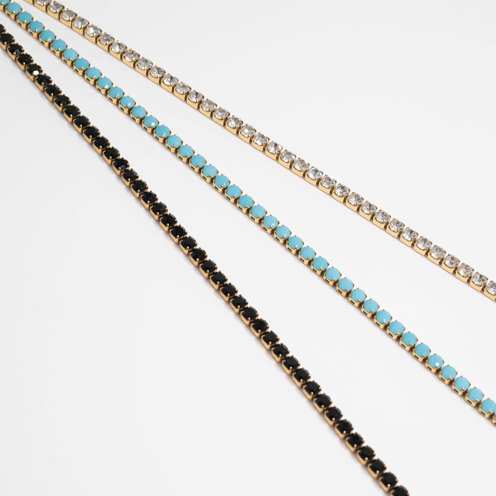 18K Gold PVD Stainless Steel Jet Rhinestone Tennis Chain Necklace With 2 Extension / TNN0004、mySite、dreamappss