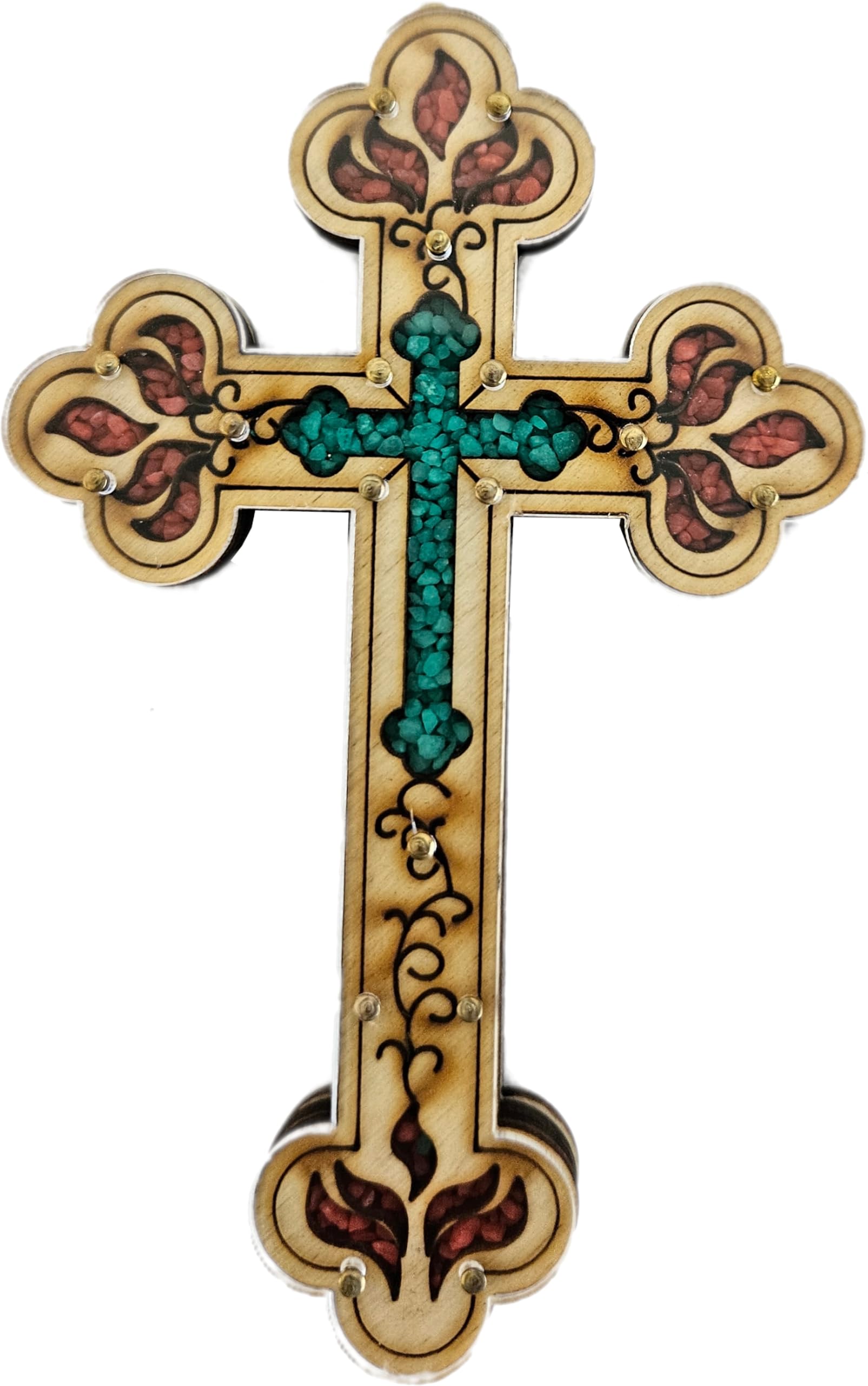 Jesus Savior Cross Filled with firy Reddish Carnelian semi Precious Stones from The Holy Land、mySite、topwebapps
