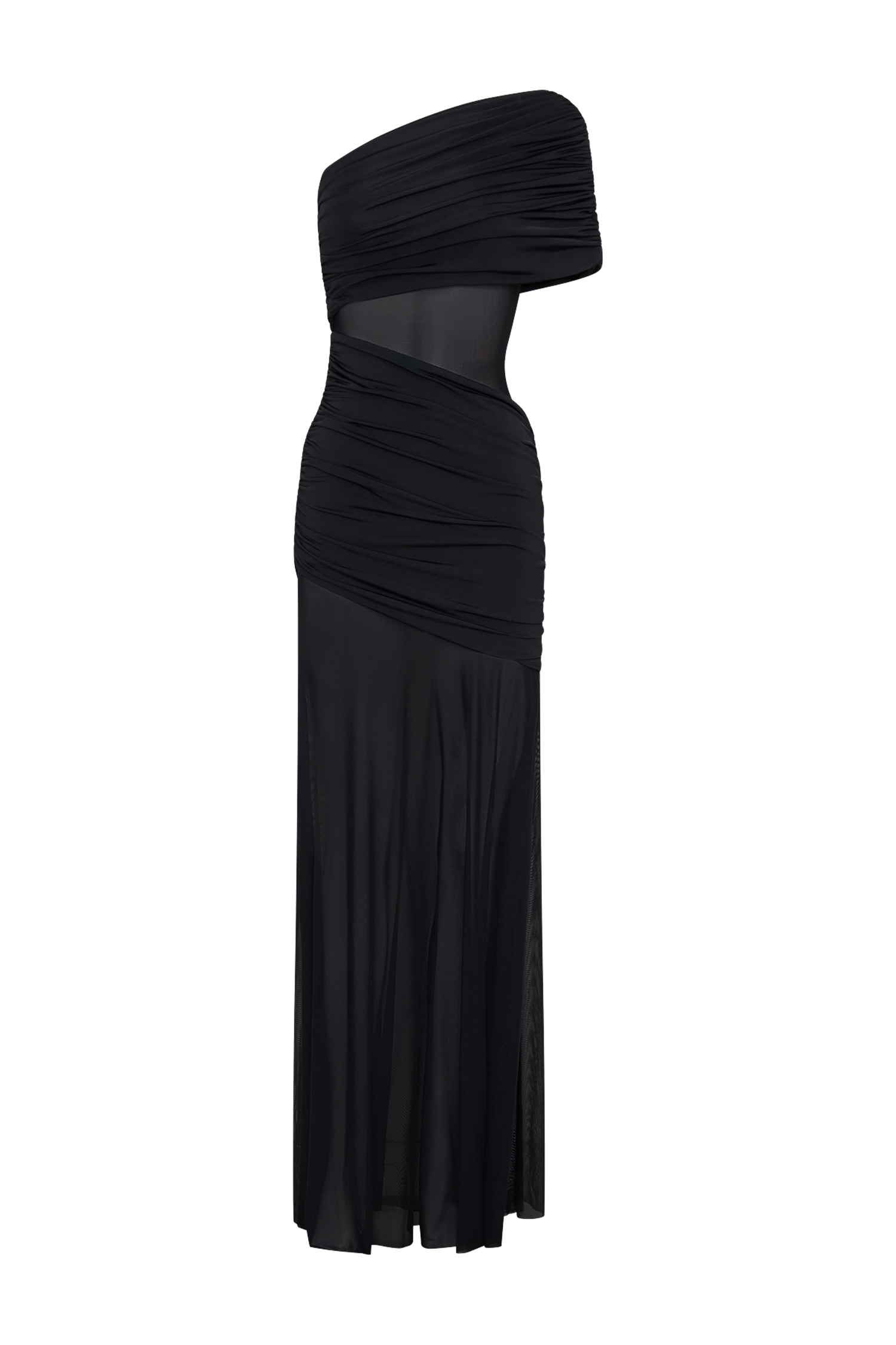 Dallas One Shoulder Mesh Maxi Dress - Black、mySite、solidvoid
