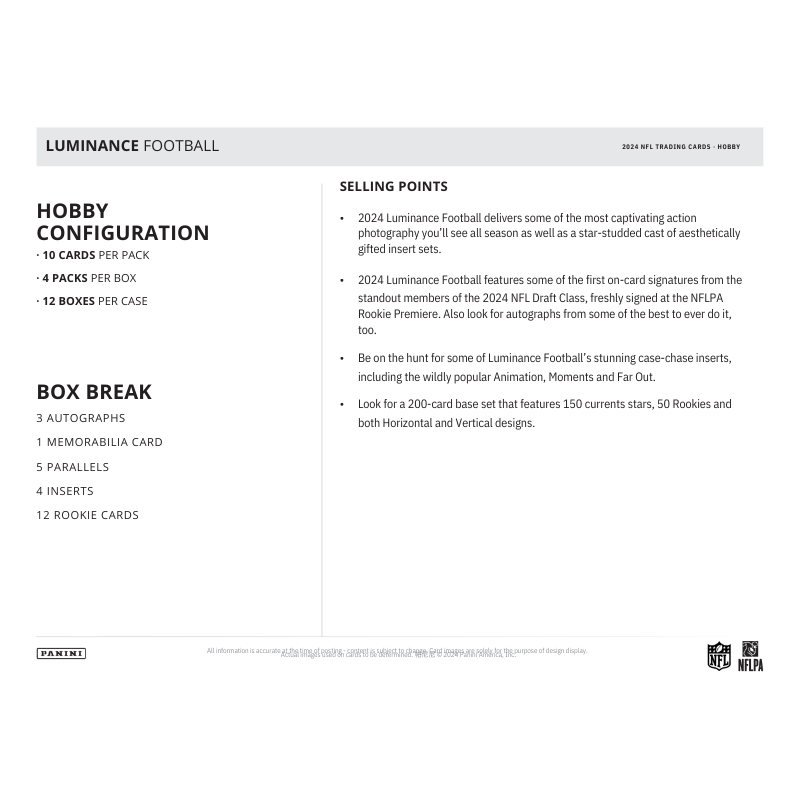 2024 Panini Luminance Football Hobby Box、mySite、waistdrama