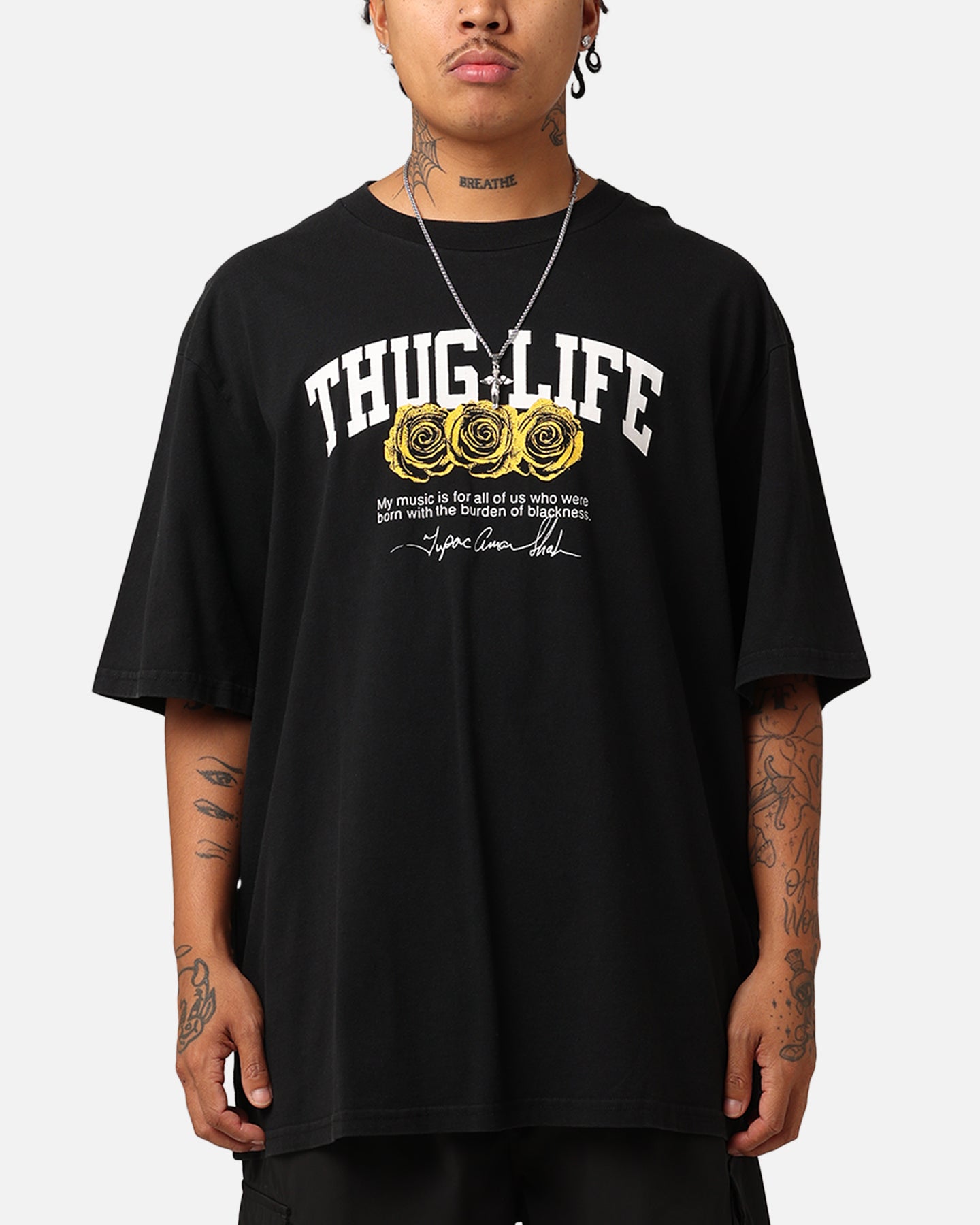 Tupac Thug Life Rose T-Shirt Washed Black、mySite、zt4zffjzw
