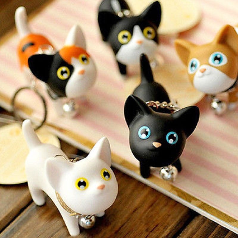 Kitty Cat Silicone Keychain with Bell So Cute! 5 Varieties*、mySite、g9winljtr