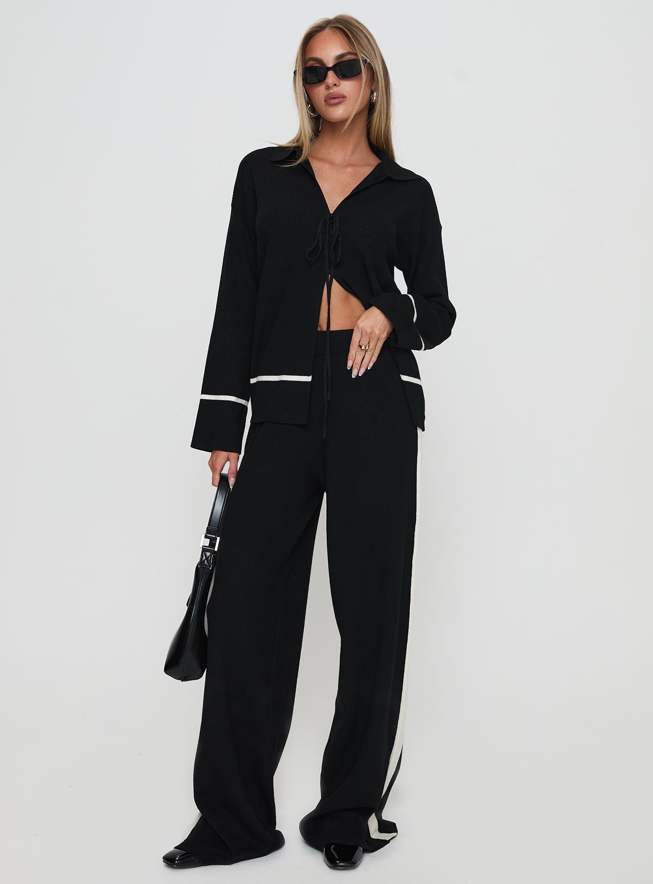 Kester Tie Front Knit Set Black、mySite、solidvoid