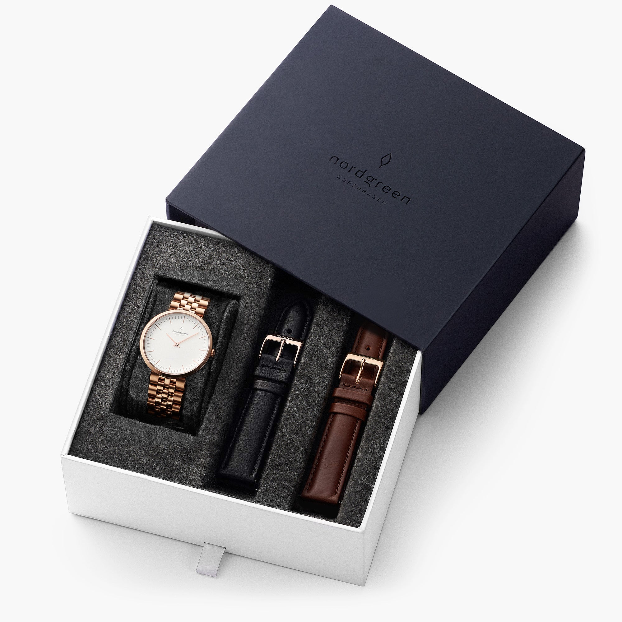  Infinity - BUNDLE White Dial Rose Gold | Rose Gold 5-Link / Black / Brown Leather Straps
