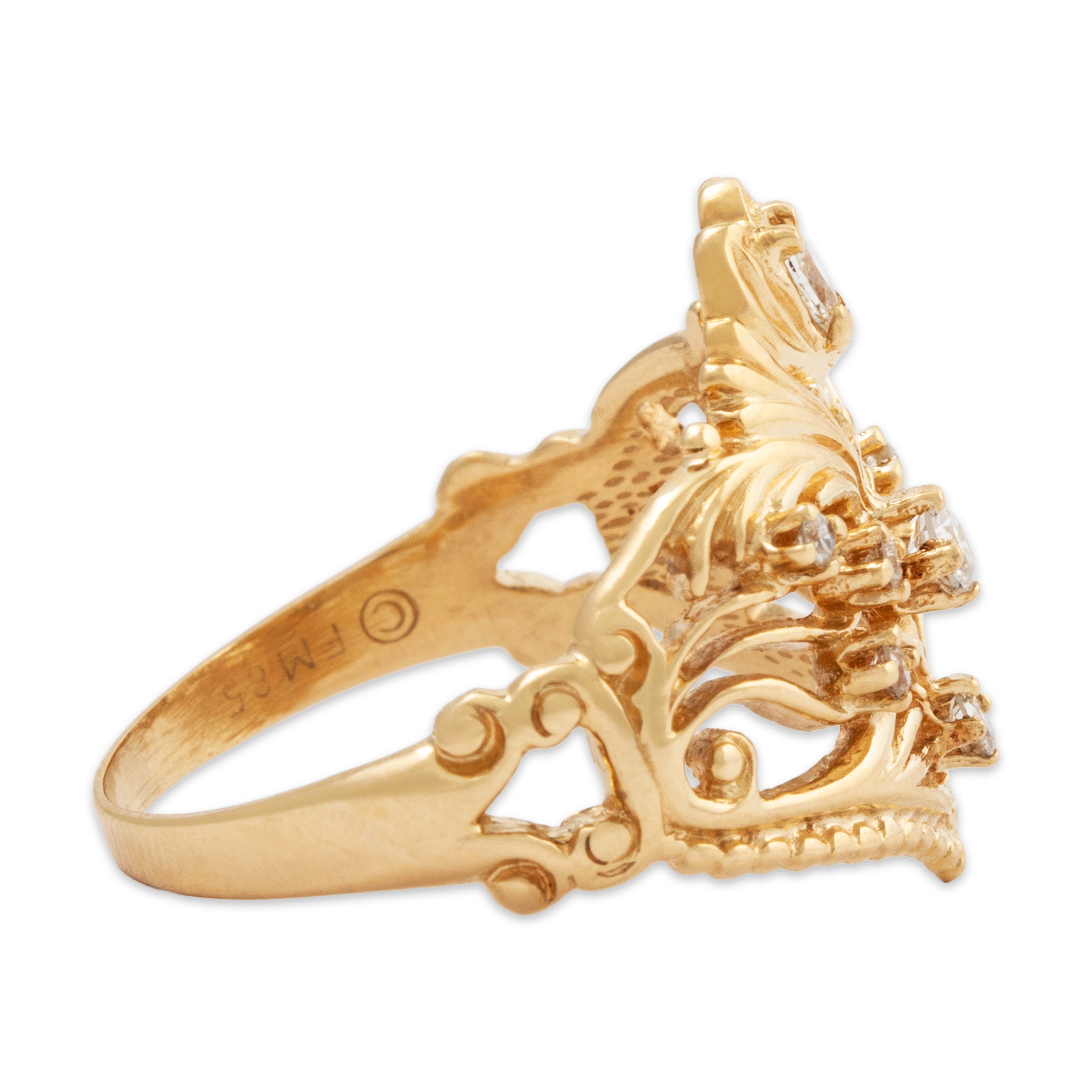 Vintage 14k Yellow Gold .282cttw Diamond Openwork Crown Ring 8.25、mySite、hinf8tx79