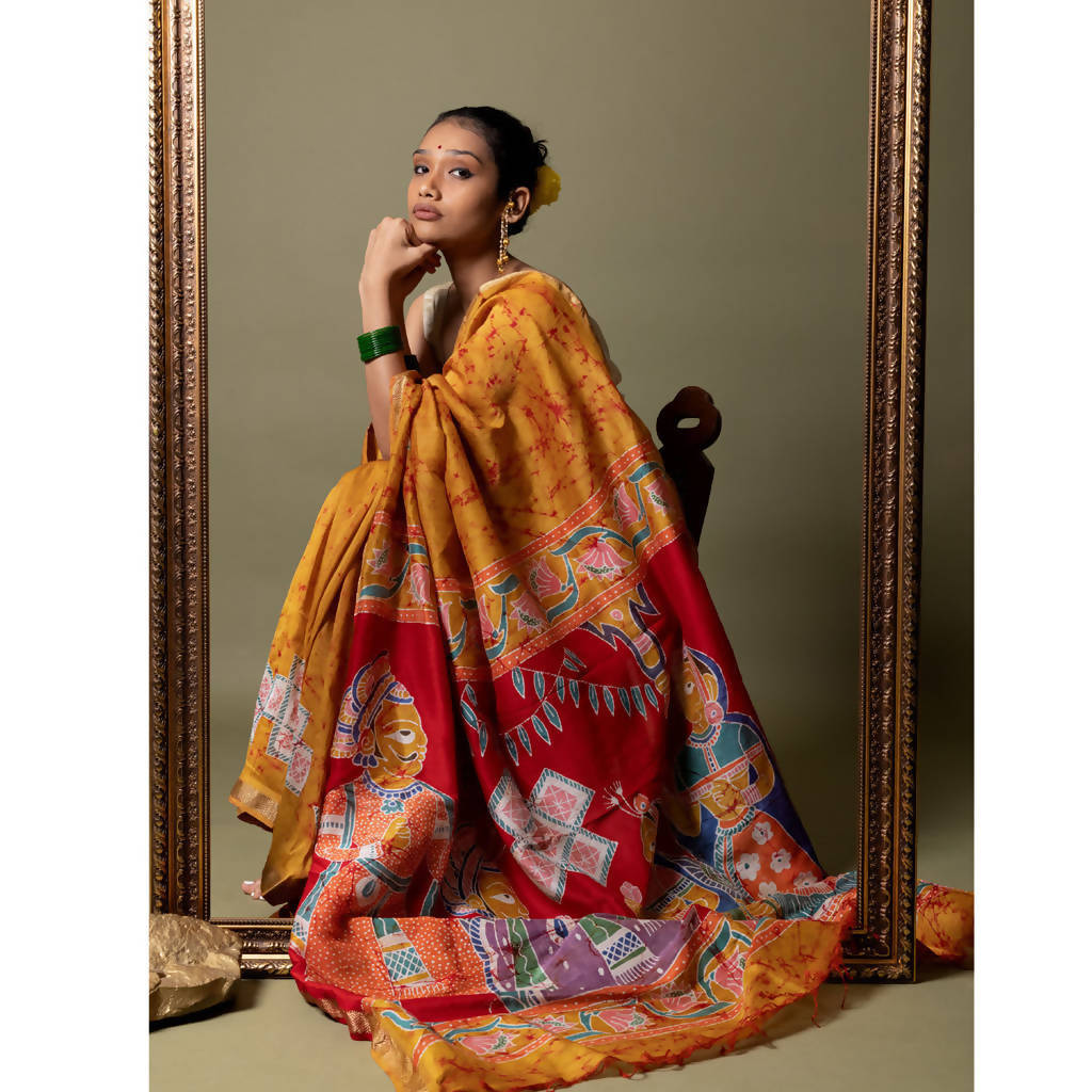 Maheshwari Silk Cotton Batik Saree | Yellow、mySite、camillekostekn