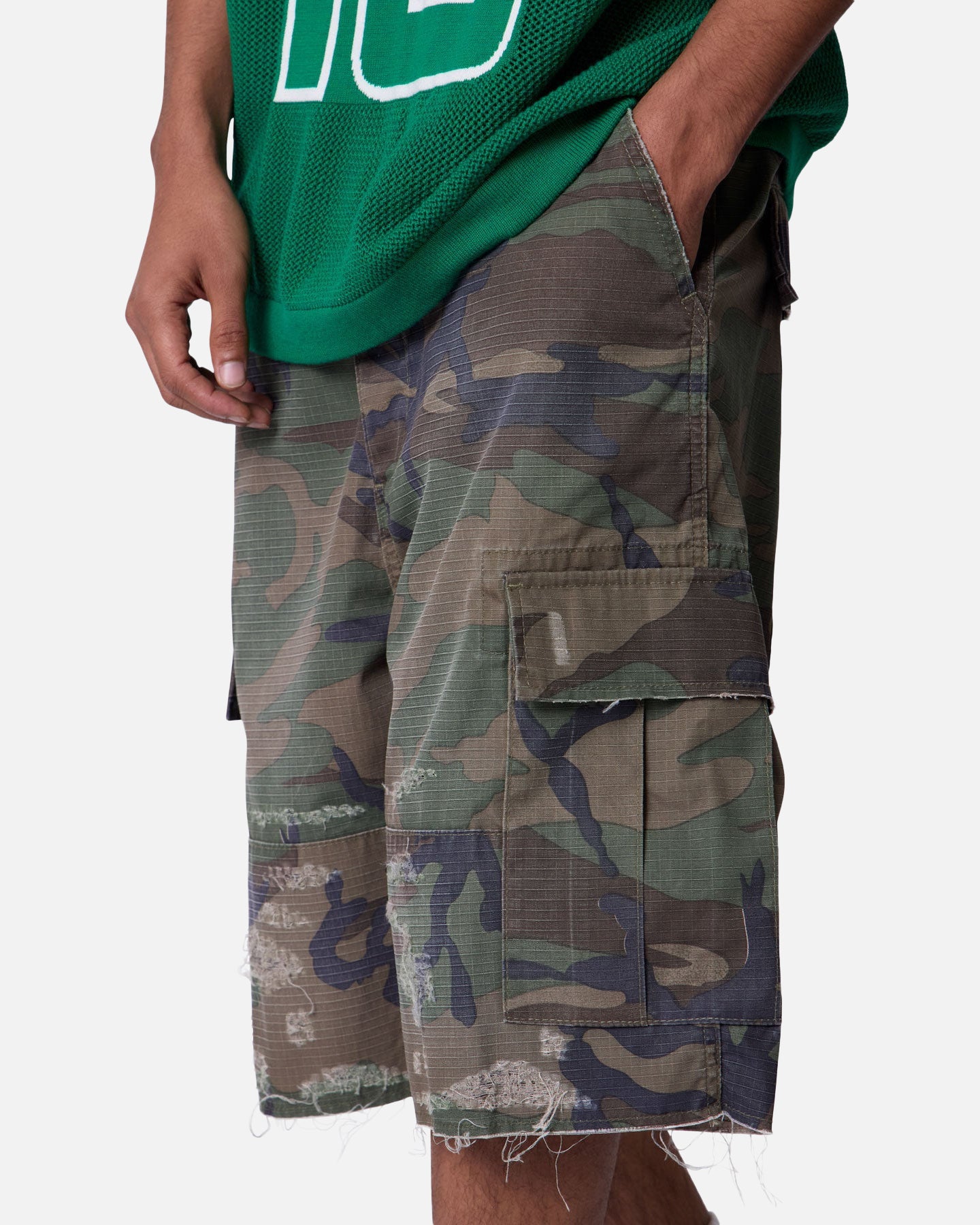 MNML Baggy Distressed Cargo Shorts Camo、mySite、zt4zffjzw