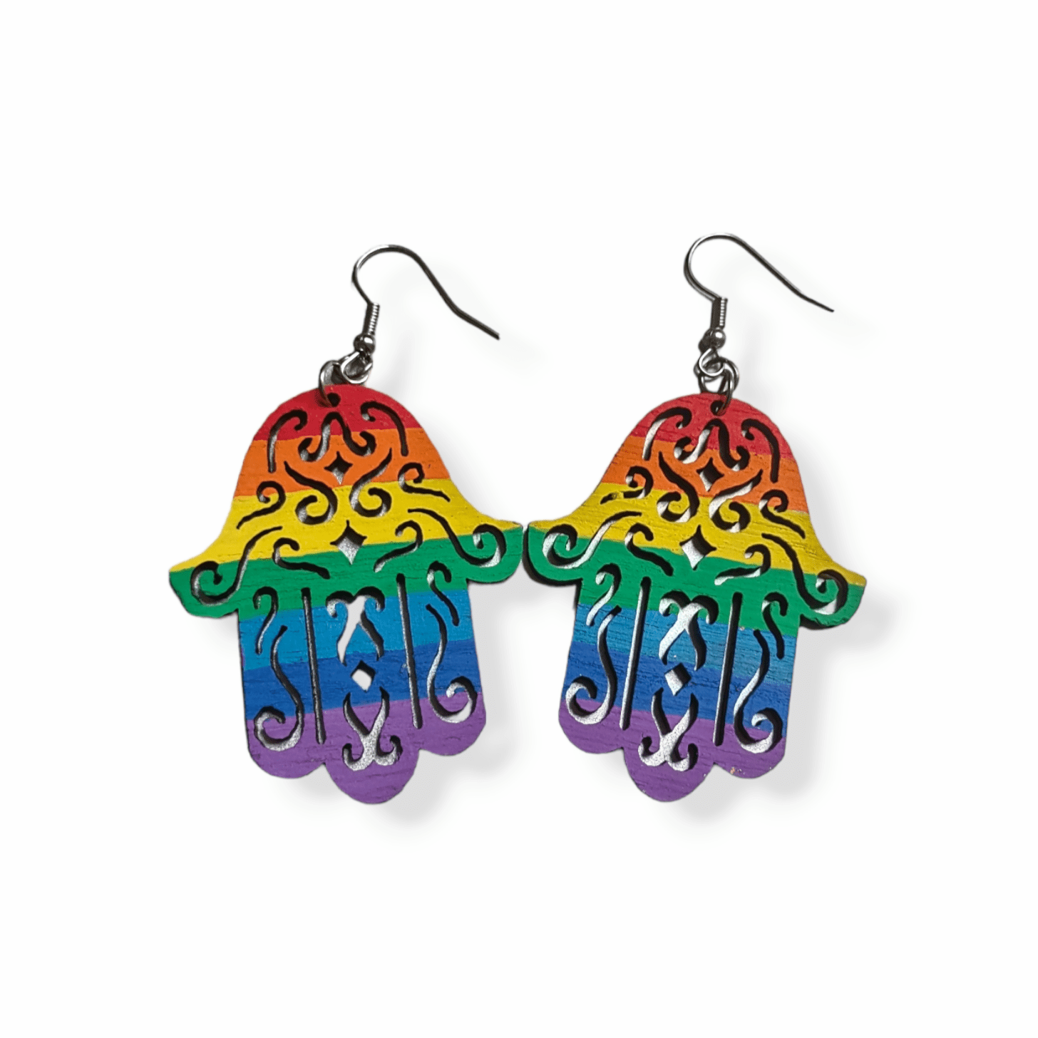 Wooden Rainbow Hamsa Earrings、mySite、topwebapps