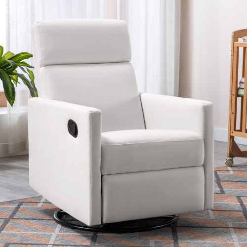 Modern Upholstered Rocker Nursery Chair Plush Seating Glider Swivel Recliner Chair, Gray、、casual