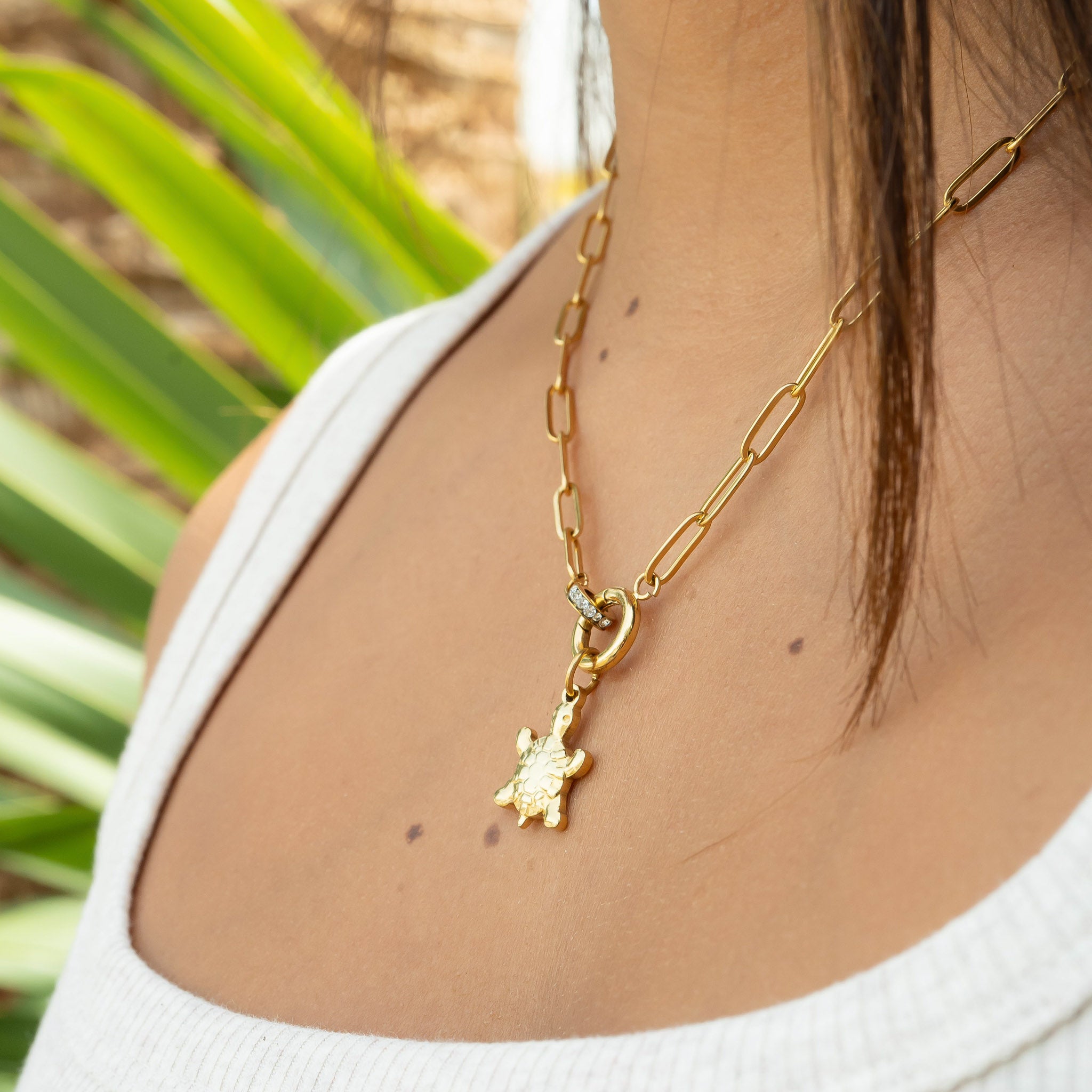 18K Gold PVD Paperclip CZ Carabiner Charm Holder Necklace / CHN0077、mySite、dreamappss