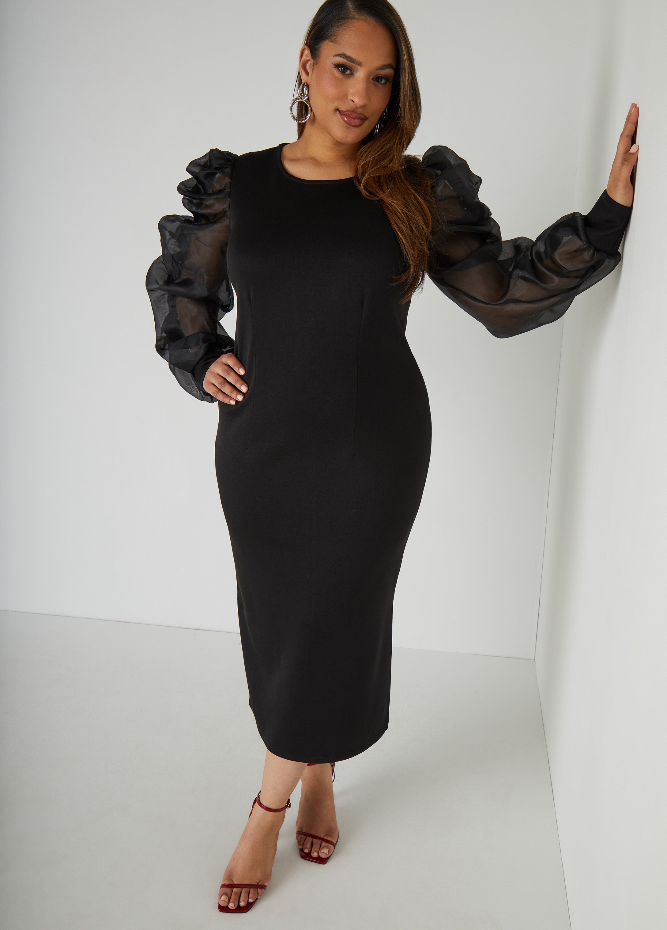 Puff Organza Sleeved Bodycon Dress、mySite、bengalsvssteelers