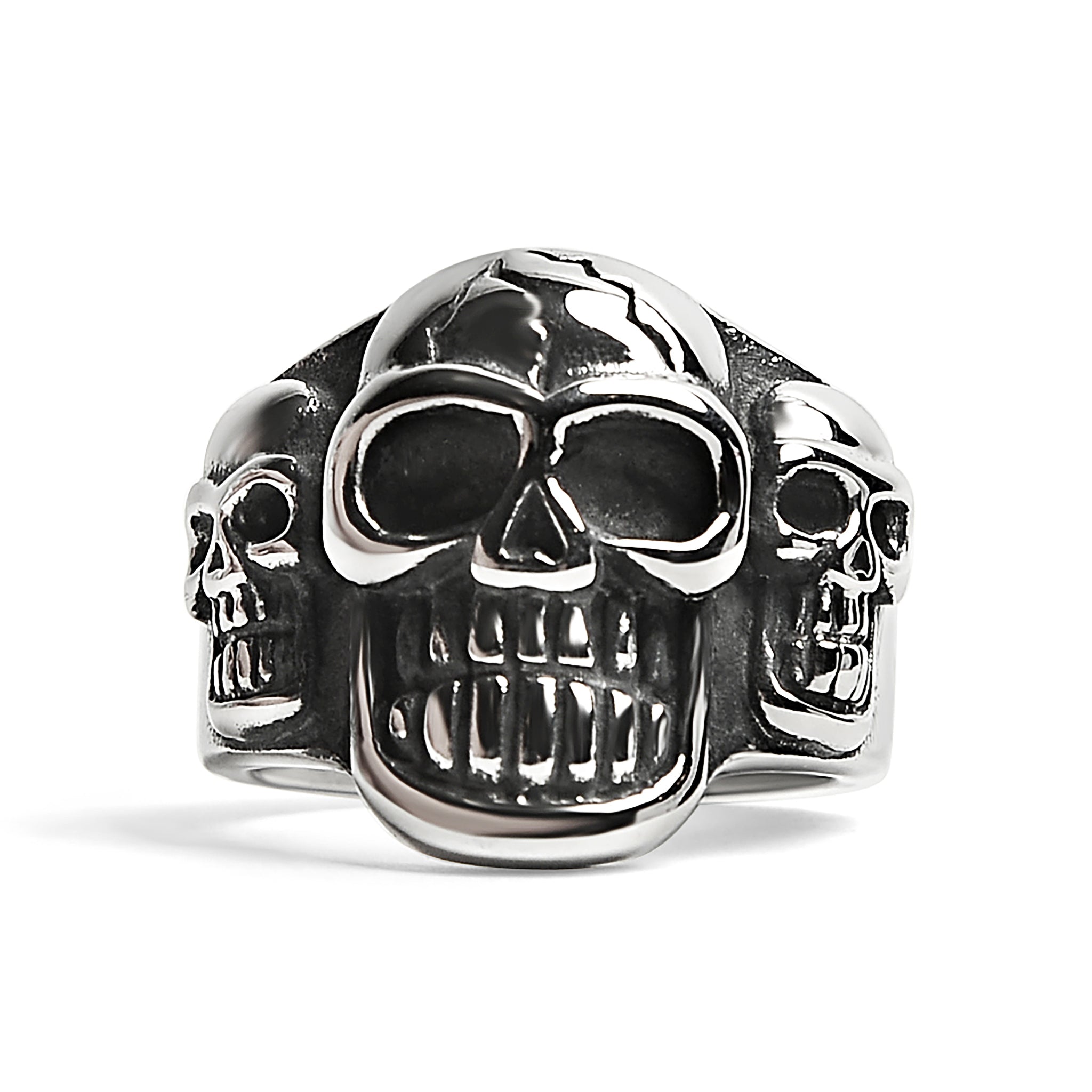 Stainless Steel Polished Cracked Triple Skulls Ring / SCR3038、mySite、dreamappss