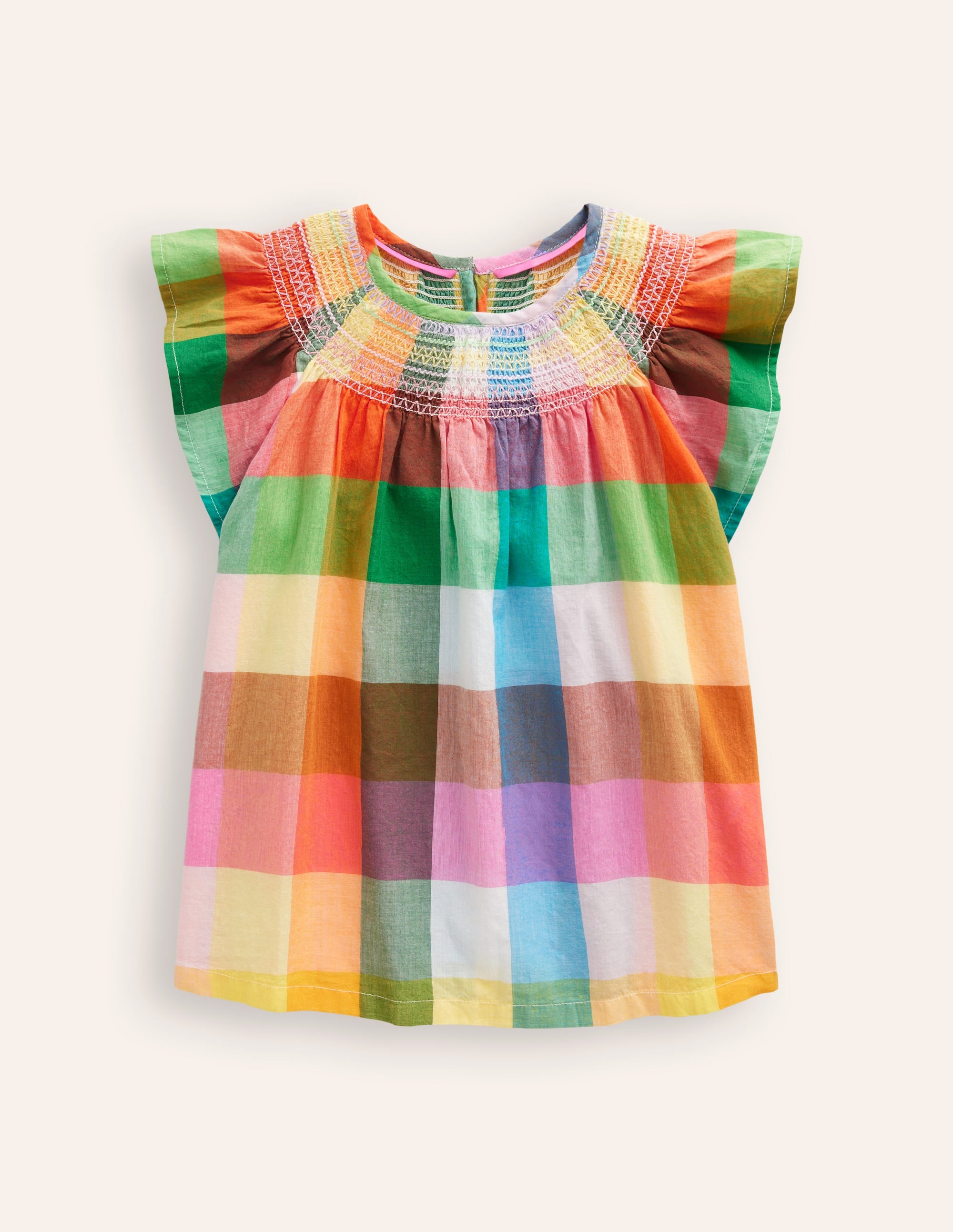  Woven Smocked Top-Bright Neon Multigingham、mySite、ashleygrahame