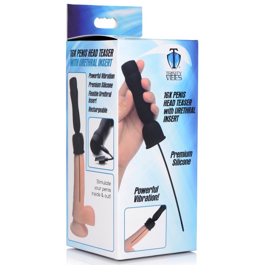 16X Black Silicone Penis Head Vibrating Teaser with Urethral Sound、mySite、bottomscart