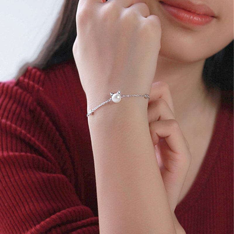 Beautiful Pearl Cat Jewelry Sterling Silver Necklace、mySite、g9winljtr