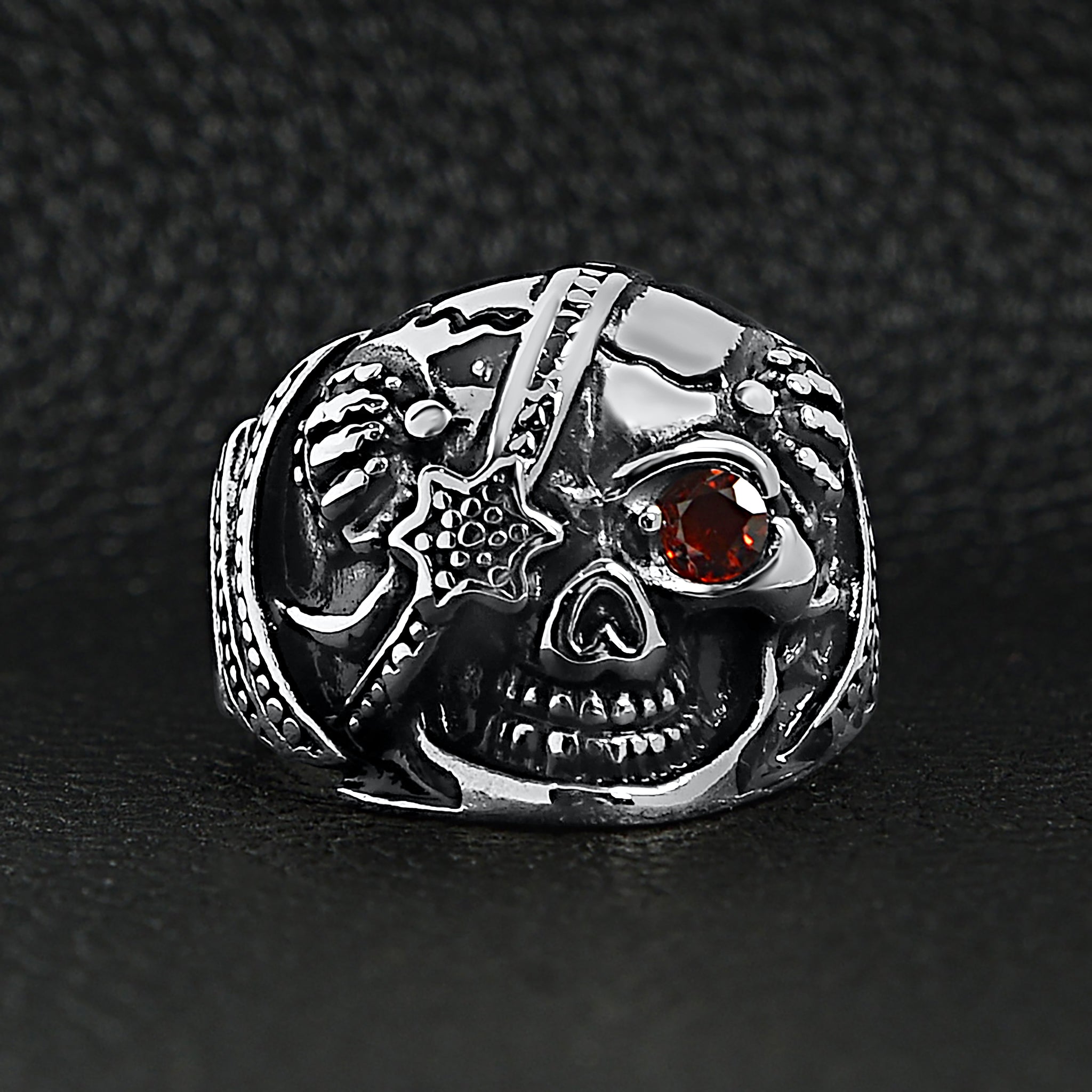 Stainless Steel Skull With Red CZ Eye and Eyepatch Ring / SCR2001、mySite、dreamappss