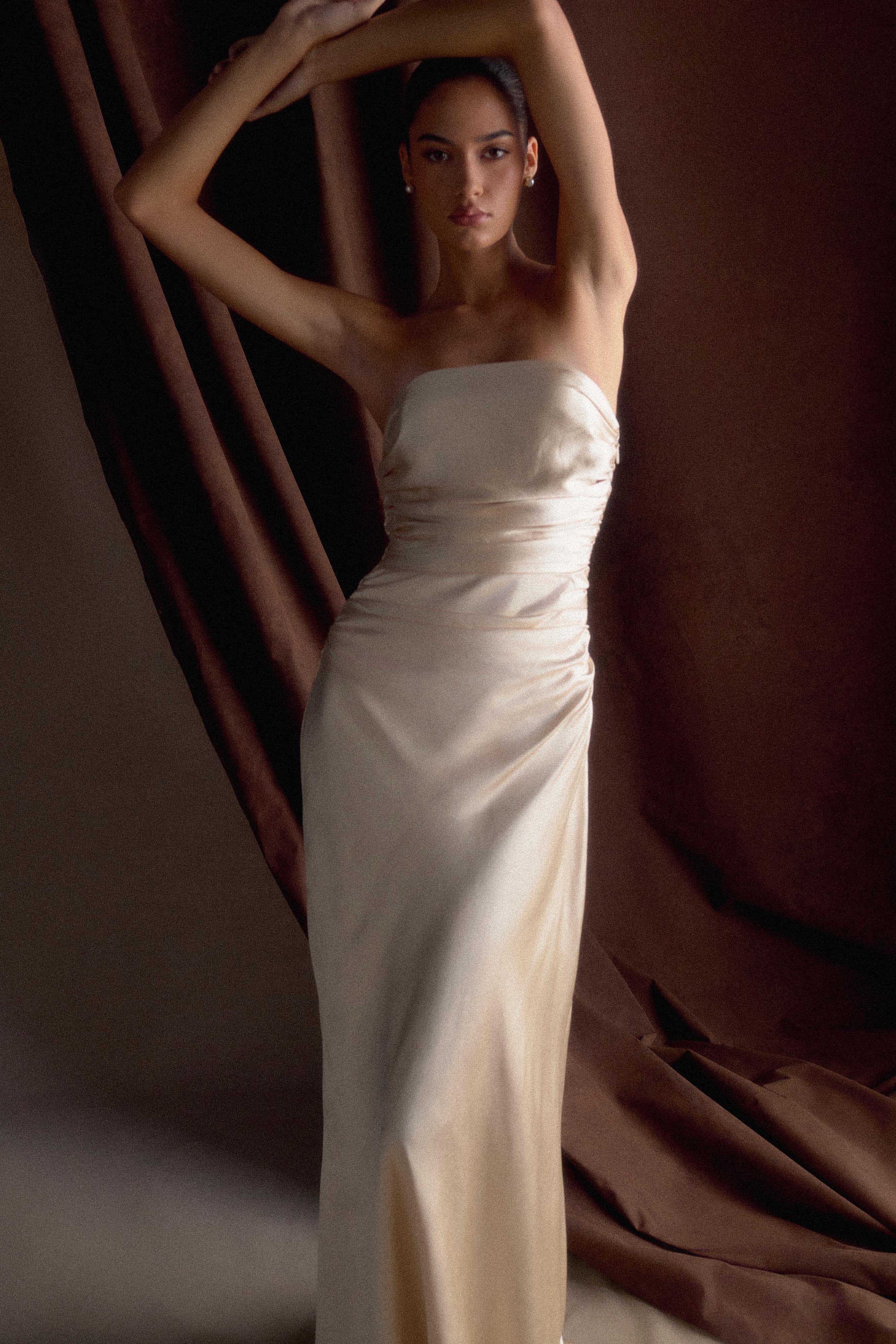 Cedar Strapless Satin Maxi Dress - Blush Gold、mySite、solidvoid