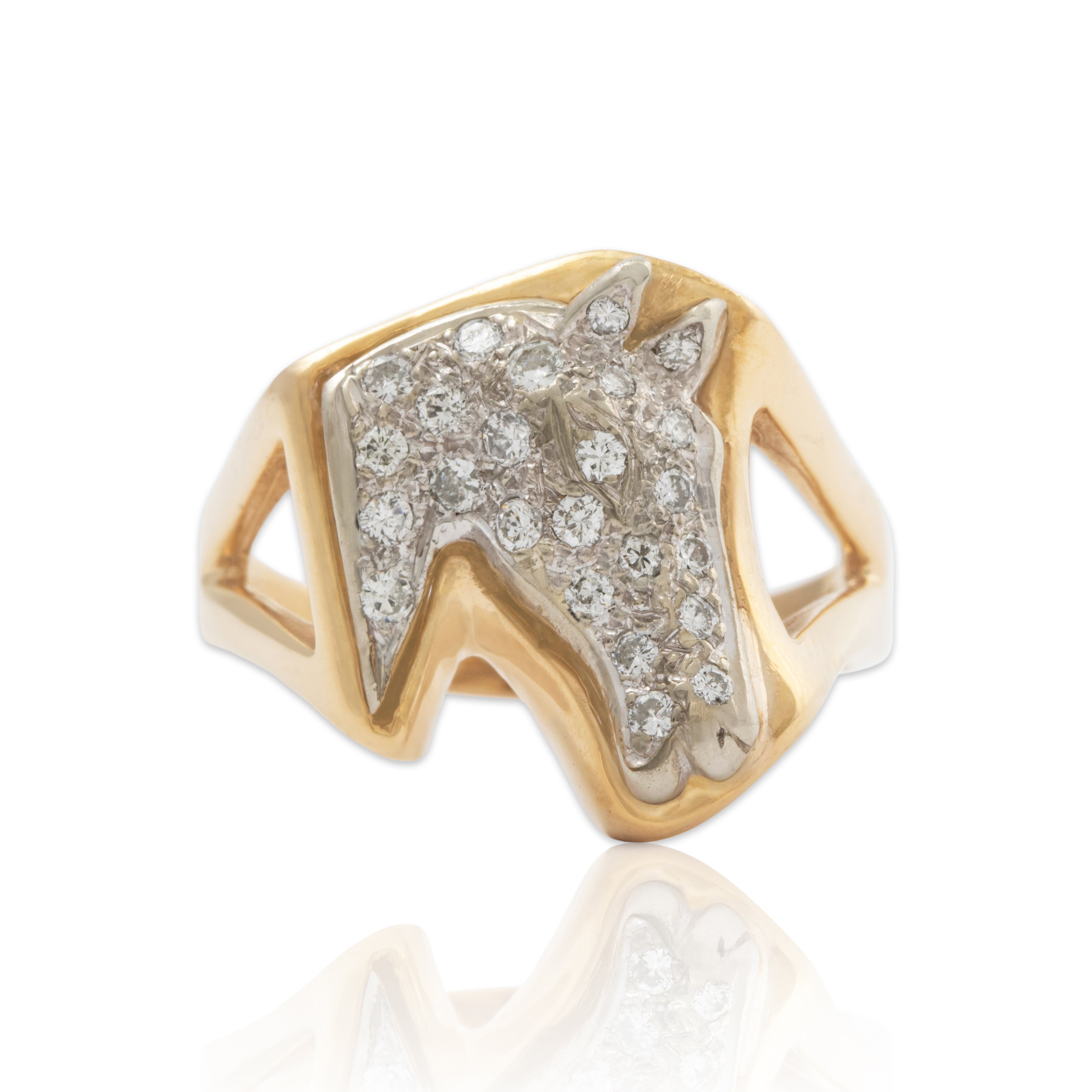 Vintage Large 14k Yellow Gold .572cttw Diamond Figural Horse's Head Ring、mySite、hinf8tx79