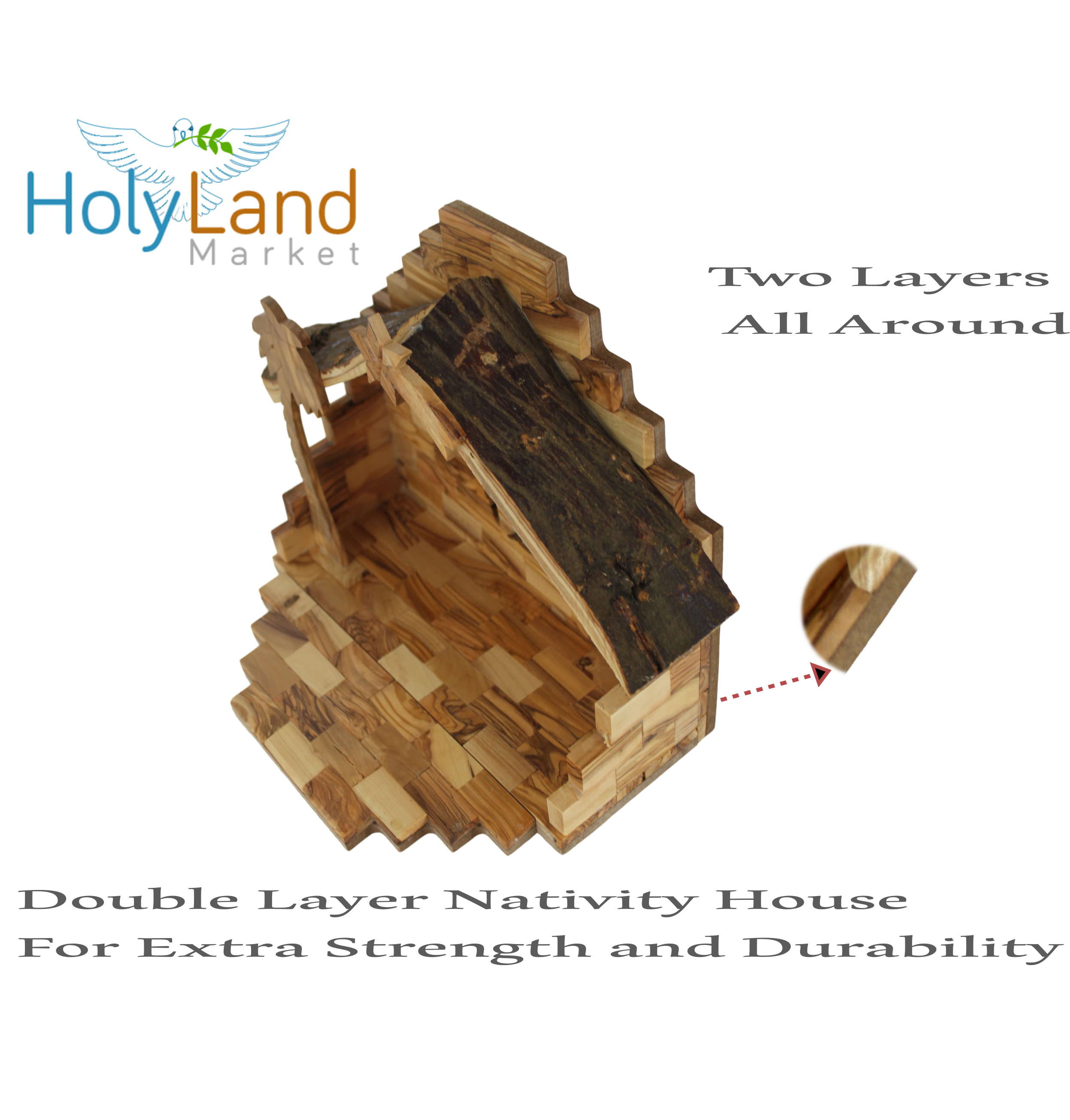 Holy Land Market Traditional Olive Wood Nativity Set - Antique Style Bethlehem Stable, 12 Handmade Pieces - Christmas Decorations Indoor for Christmas Christians, Table Decor with Booklet、mySite、topwebapps