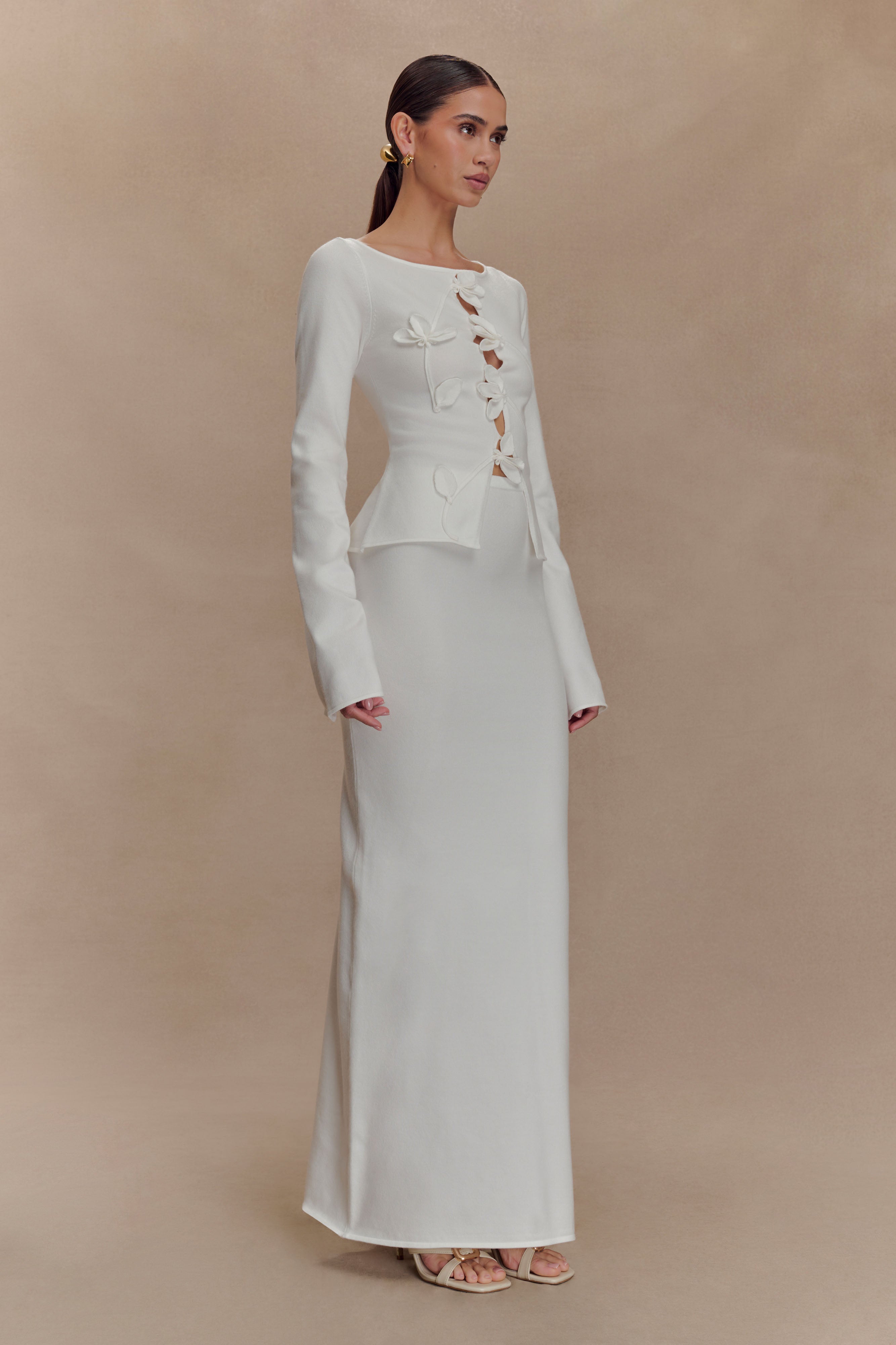 Alejandra Knit Maxi Skirt - White、mySite、solidvoid