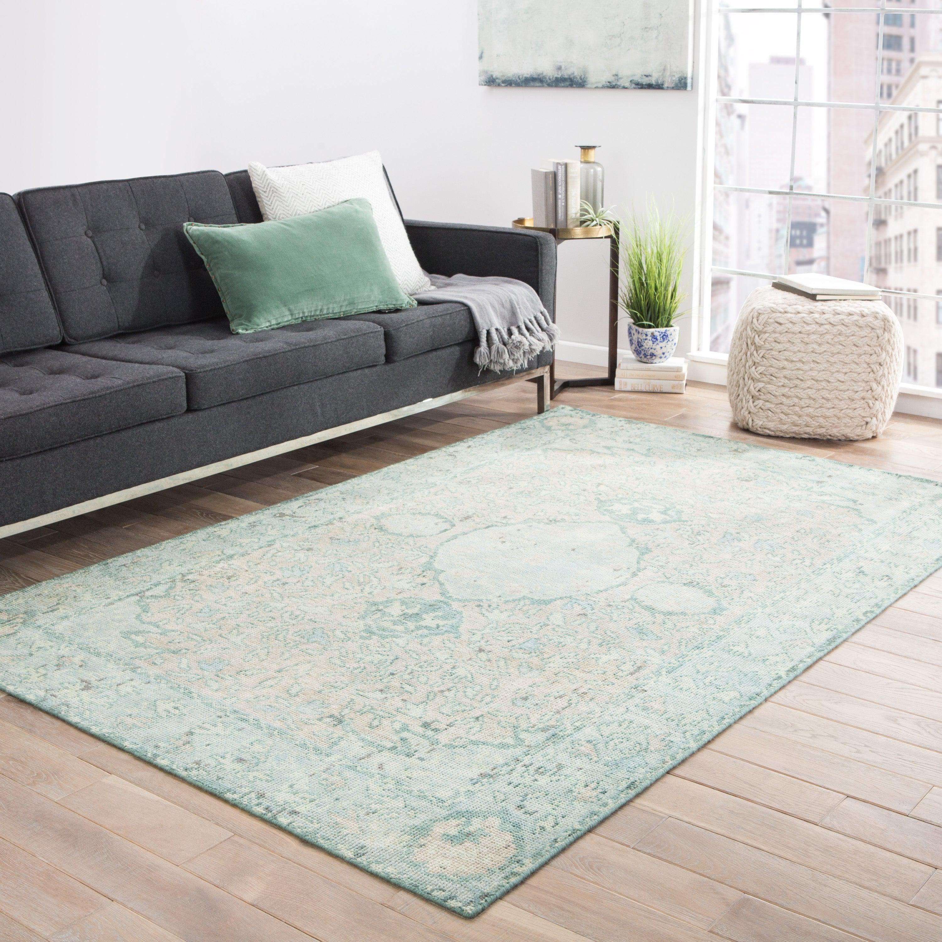 Alessia Hand-Knotted Bordered Aqua Beige Area Rug、mySite、gigharbornorthrealestate